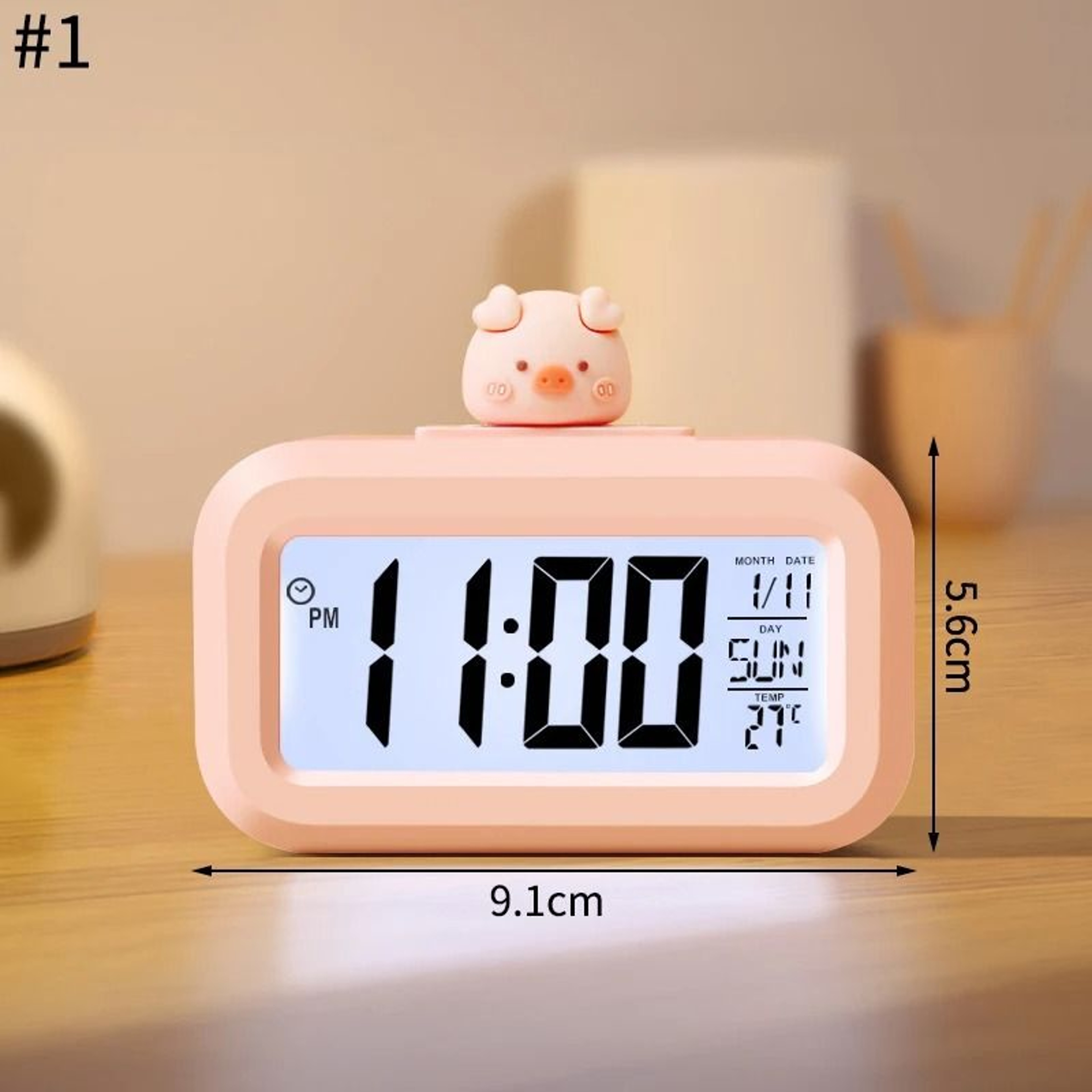 Cute Pig Alarm Clock With LED Display And Night Light 1