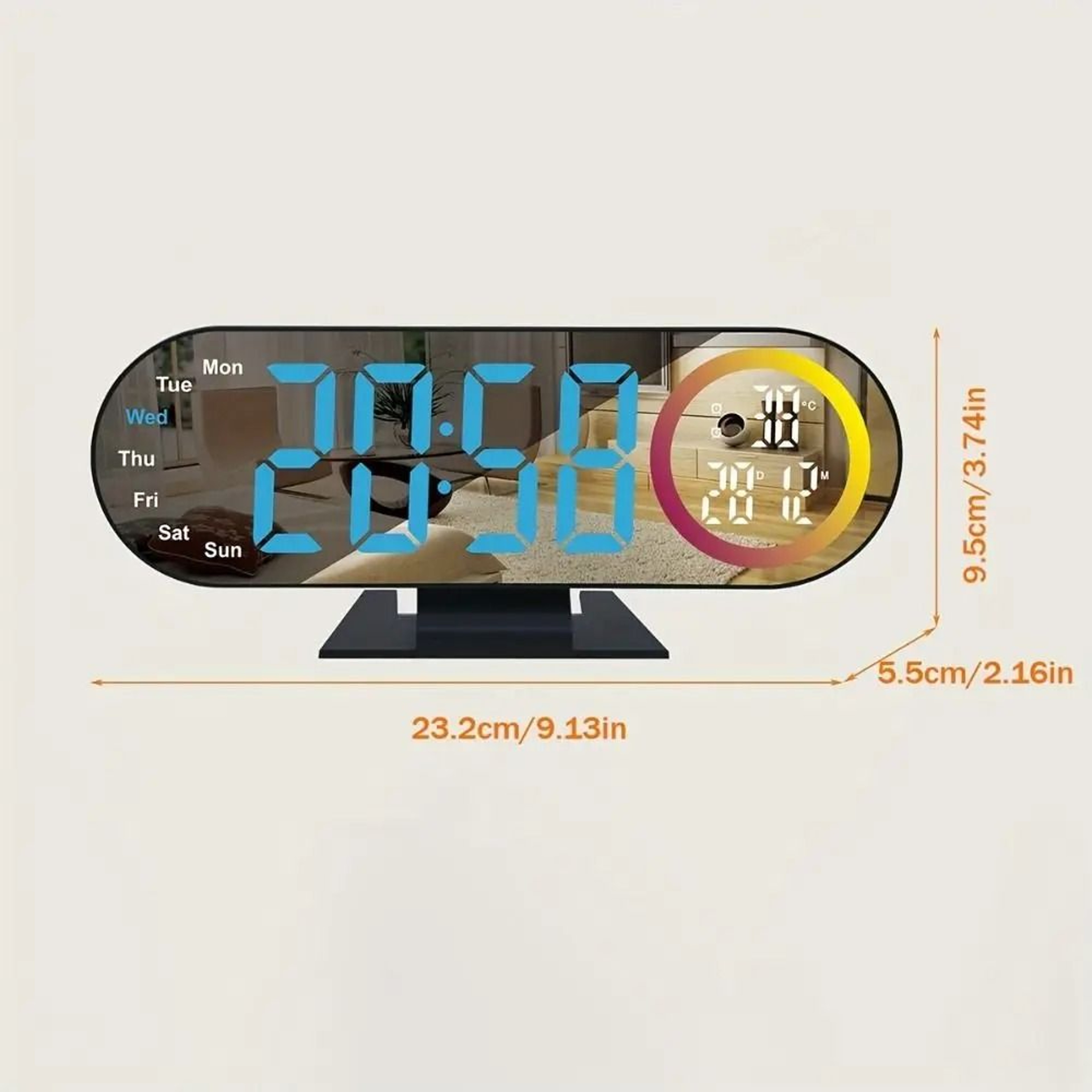 Modern LED Mirror Alarm Clock With RGB Mood Light And Voice Control 5