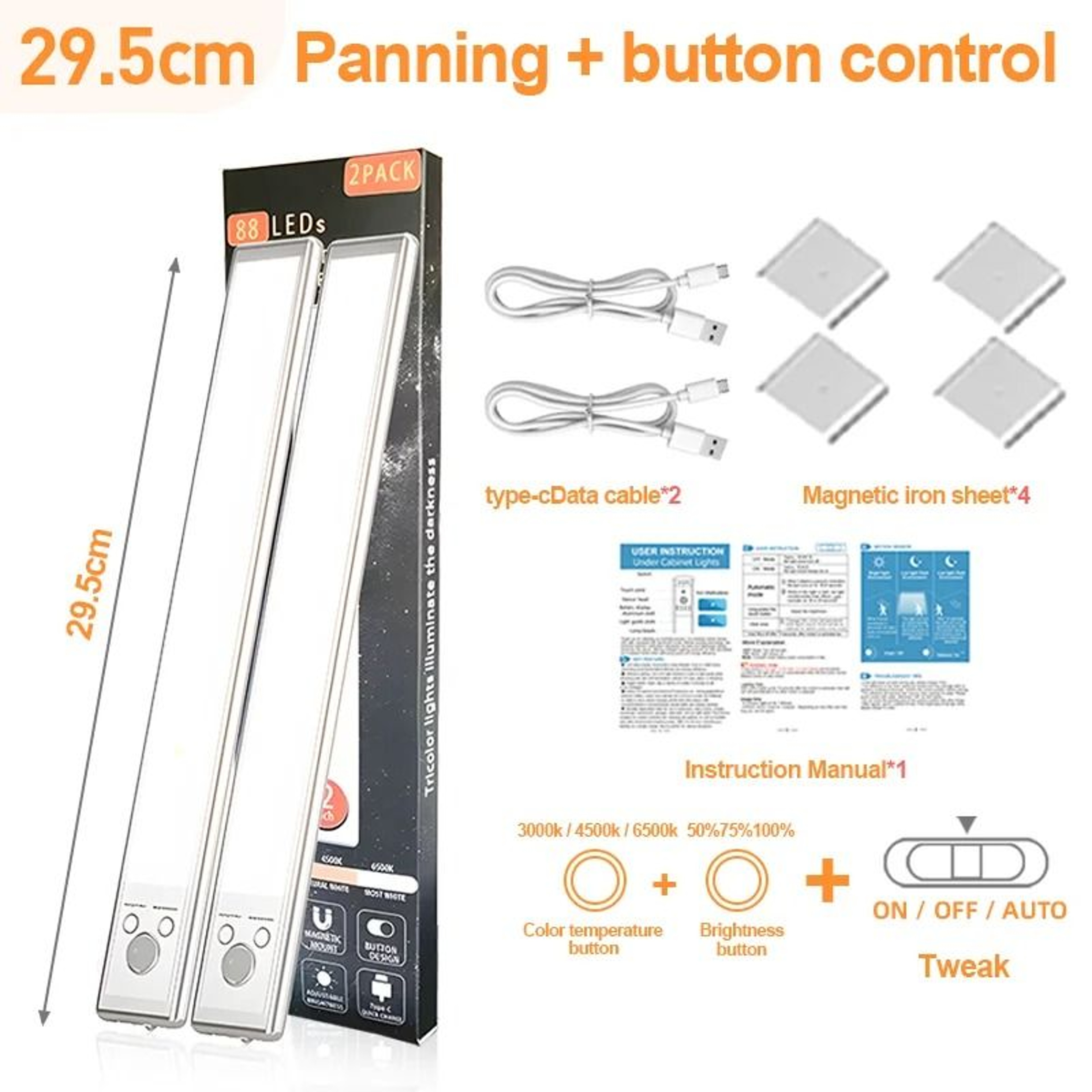 Rechargeable LED Touch Light 3Color Dimmable Cabinet Lamp 19