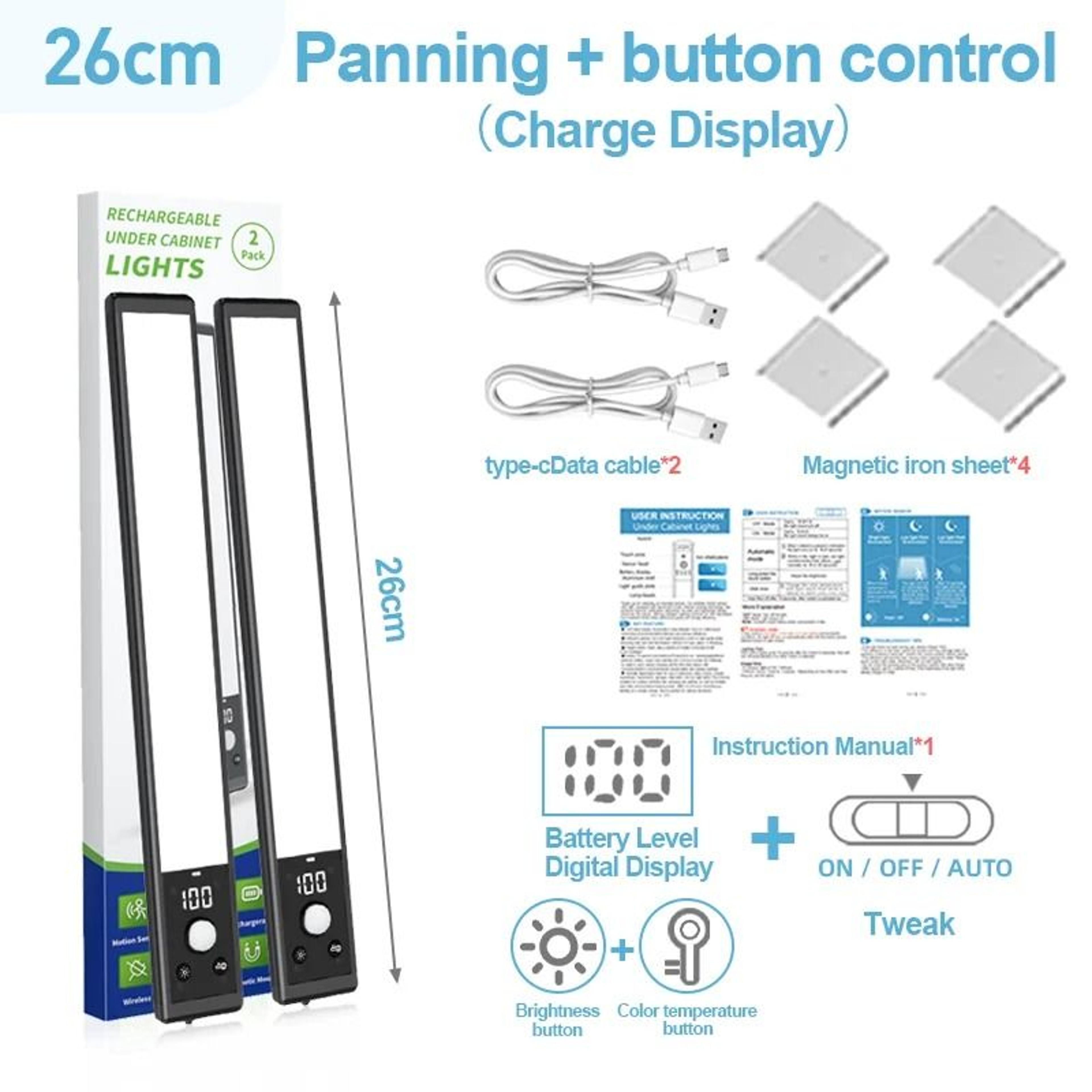 Rechargeable LED Touch Light 3Color Dimmable Cabinet Lamp 15