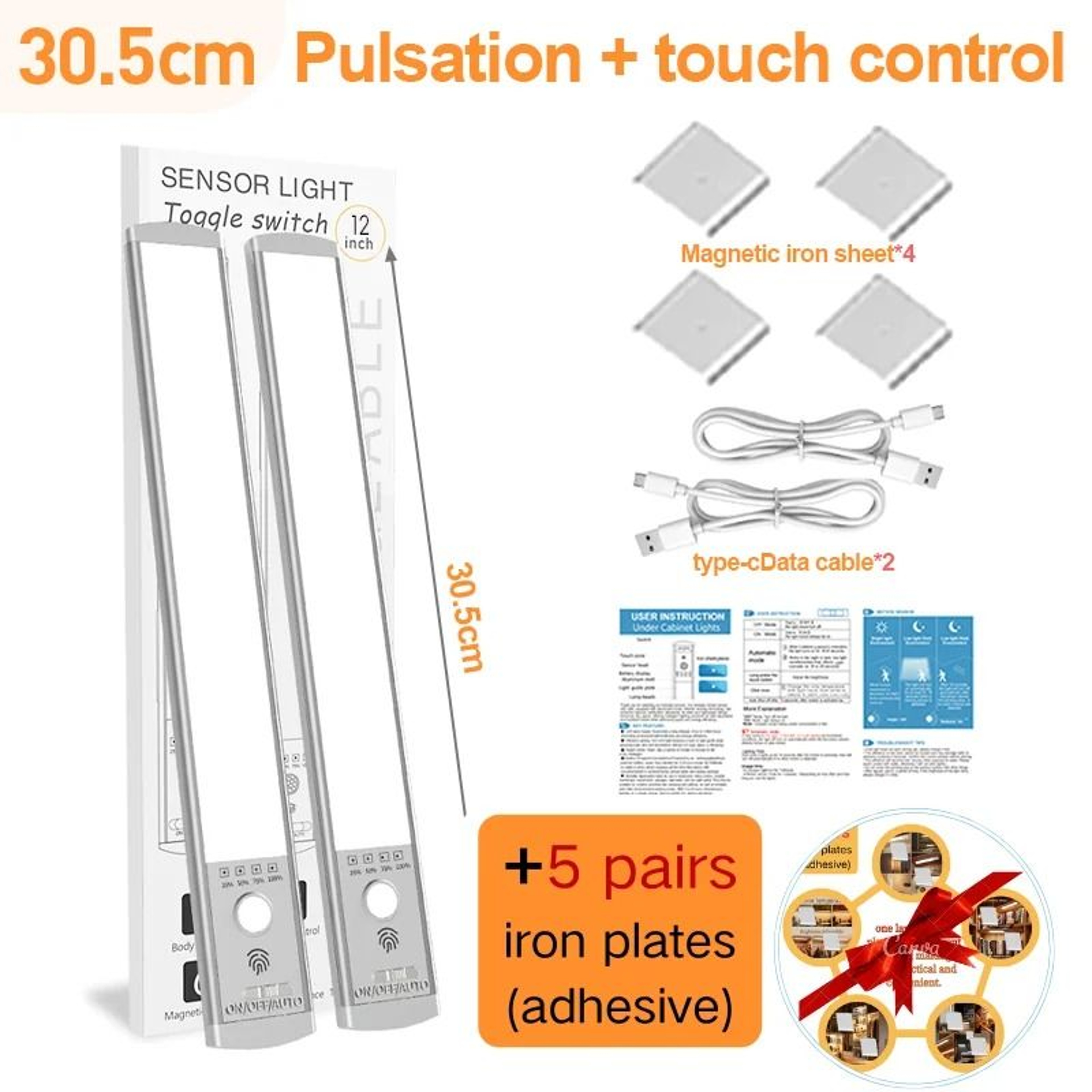 Rechargeable LED Touch Light 3Color Dimmable Cabinet Lamp 7