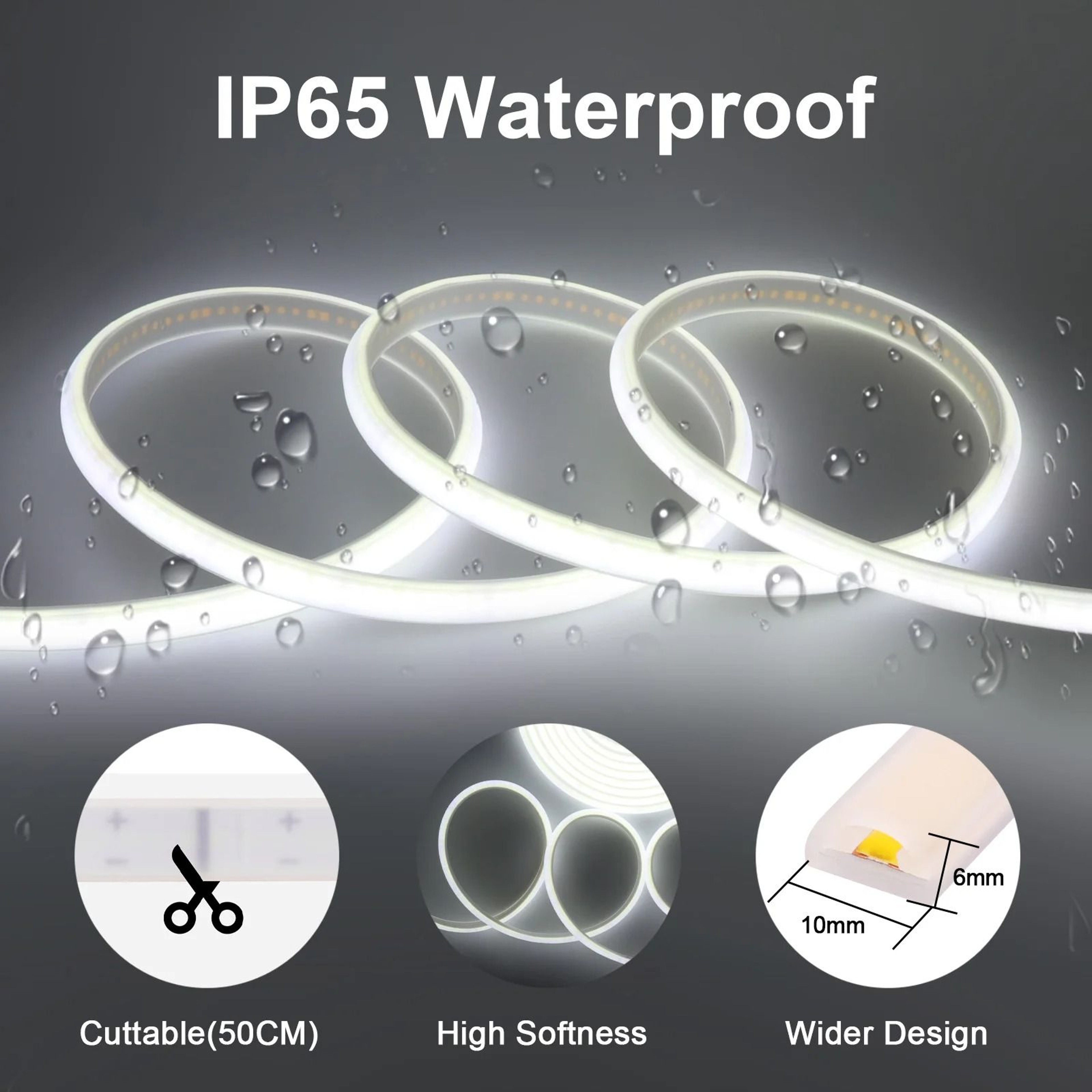 220V Waterproof COB LED Strip Flexible Neon Ribbon Light 15