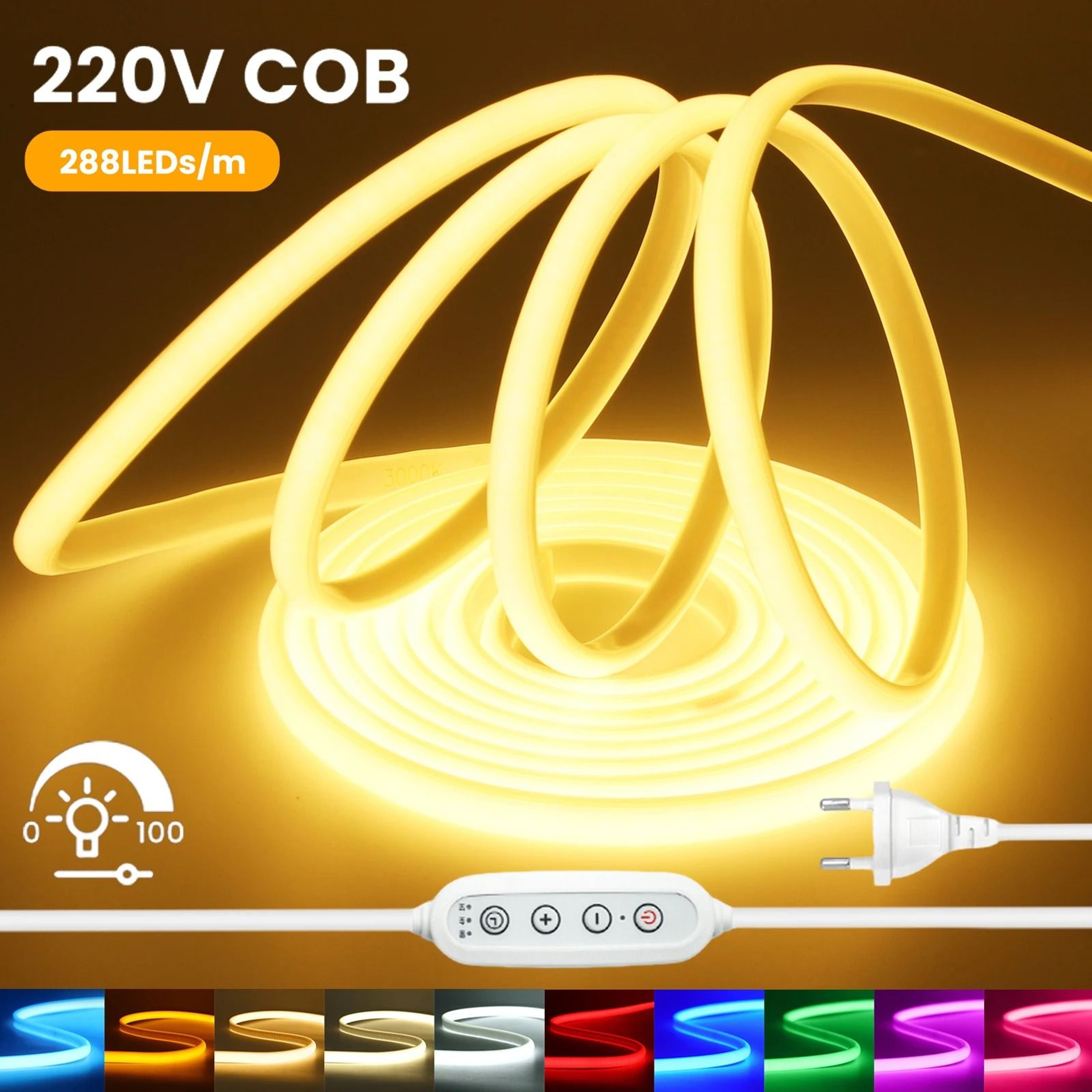 220V Dimmable COB LED Strip With Waterproof Neon Flex Design 0