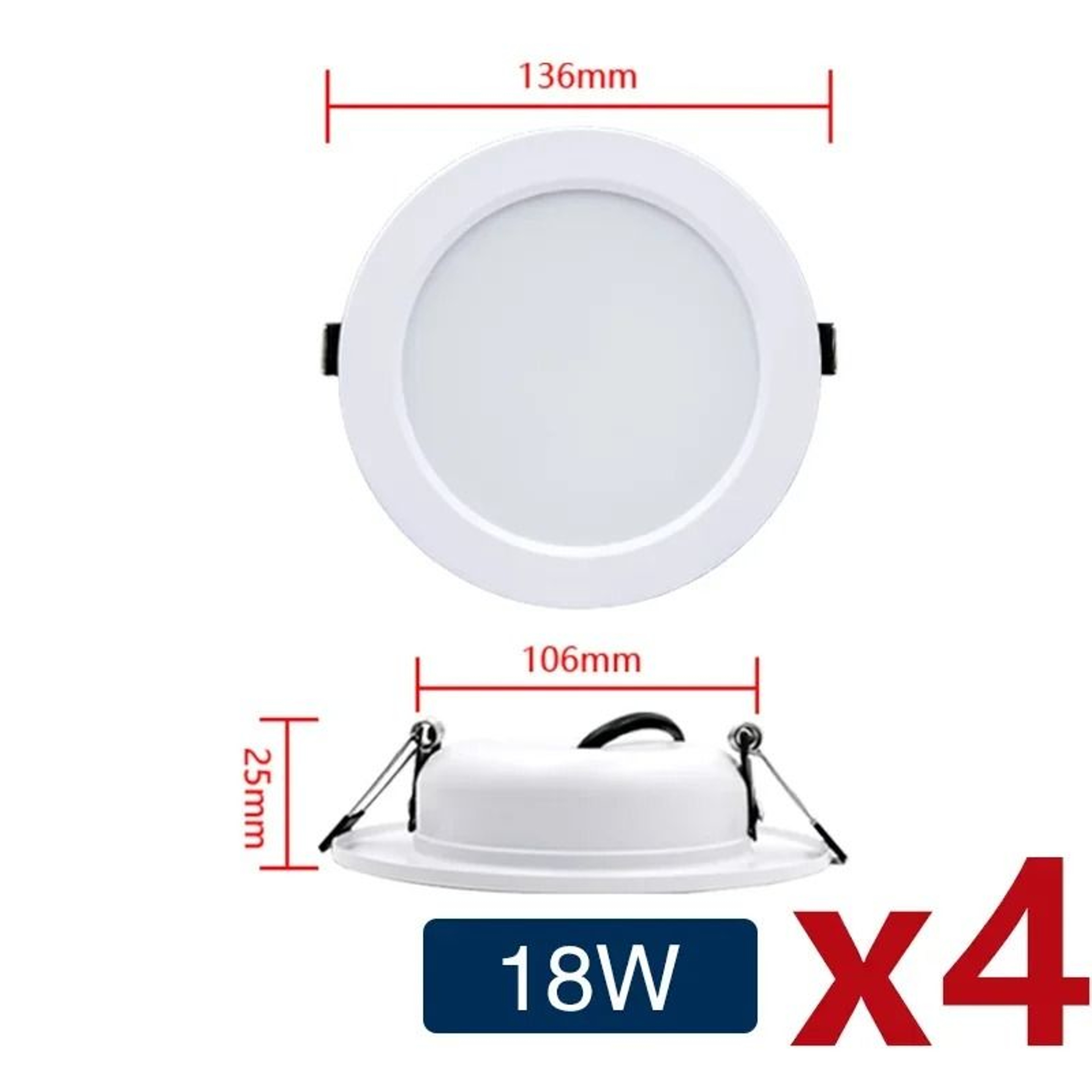 4PCS Recessed LED Downlight Round Ceiling Panel Light 5W18W 5