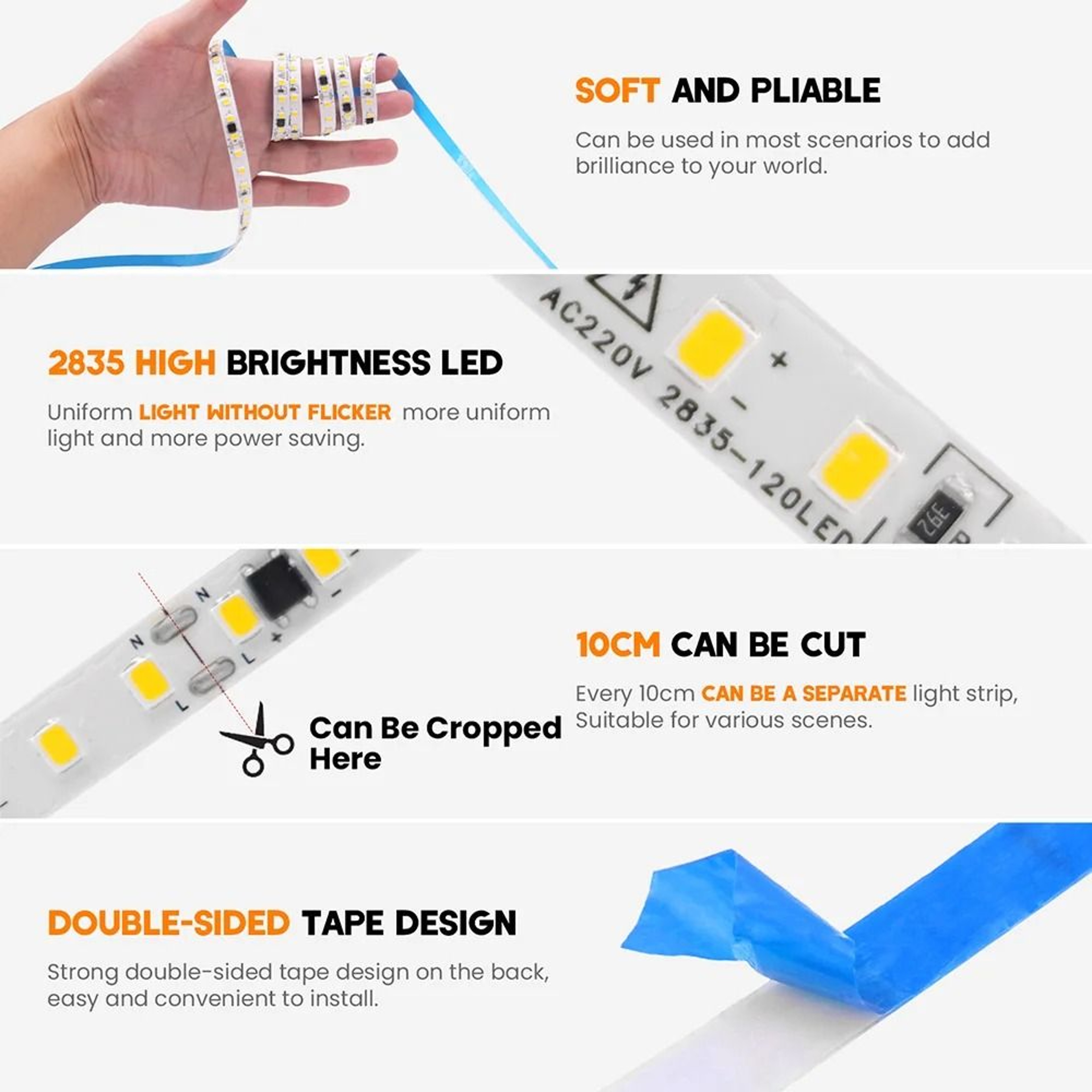 220V Waterproof LED Strip Light 120240LED Flexible Ribbon 5