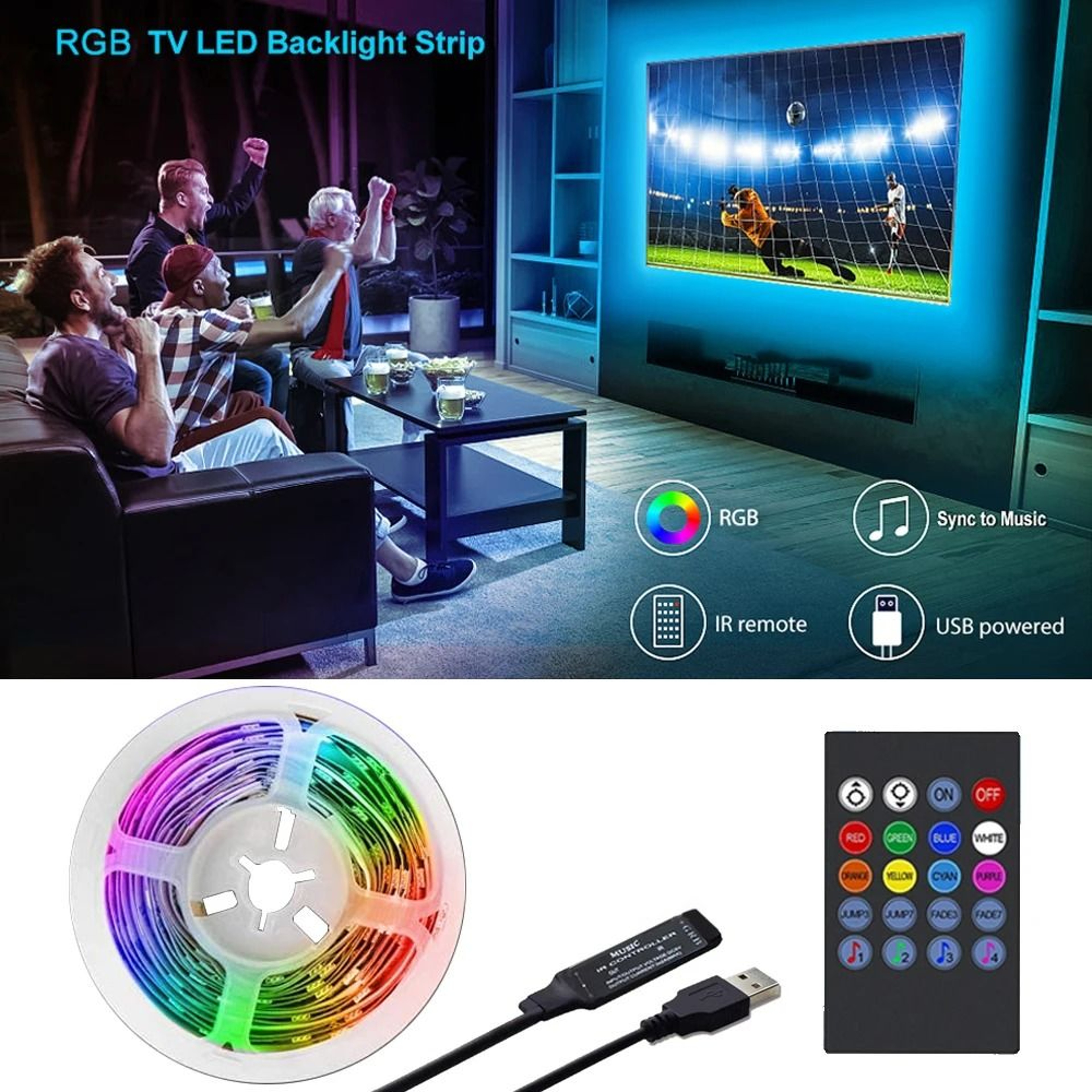 Music Sync RGB TV Backlight USB LED Strip For 1580 Inch Screens 5