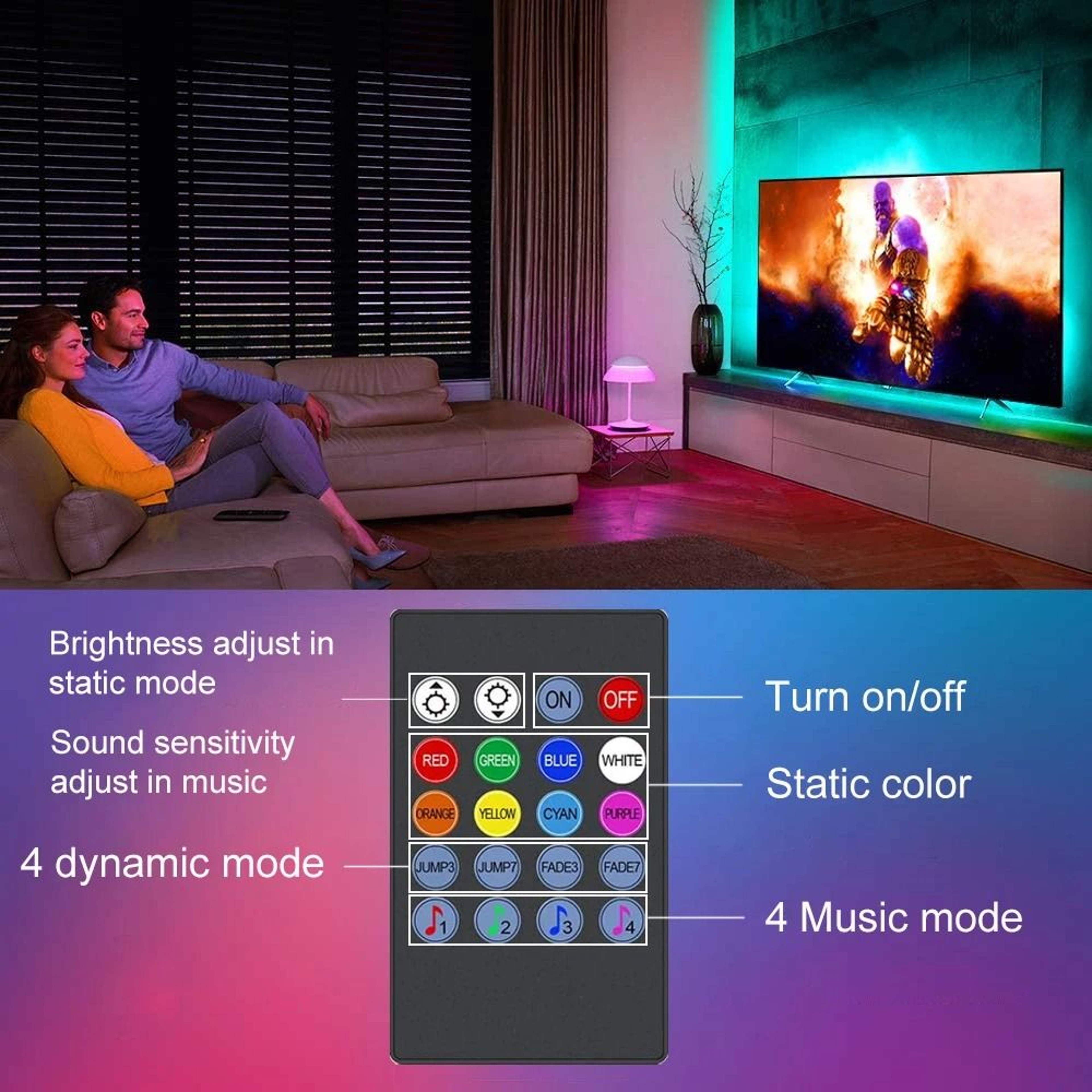 Music Sync RGB TV Backlight USB LED Strip For 1580 Inch Screens 9