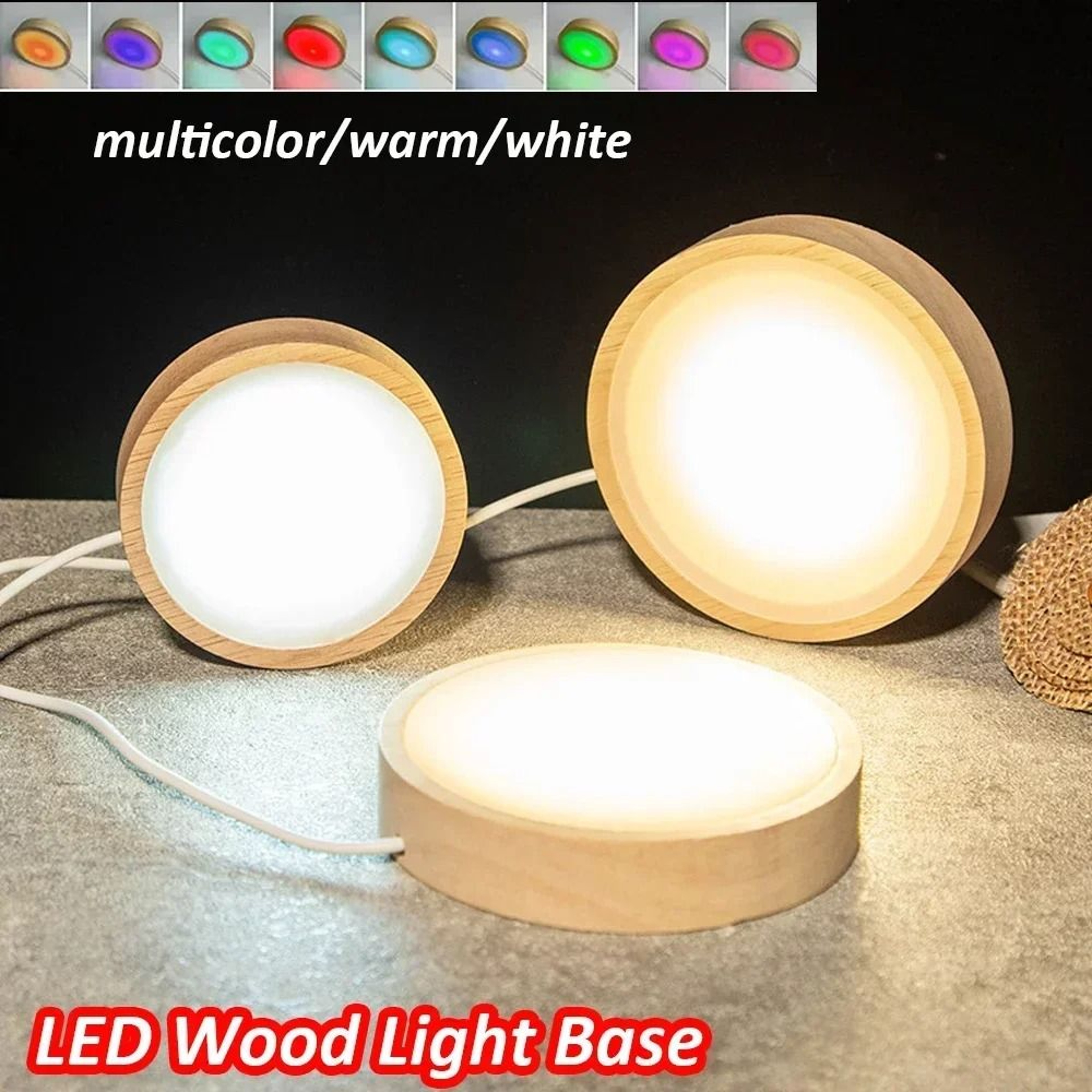 Round Wooden LED Light Base For Crystal Ball And Acrylic Display 0