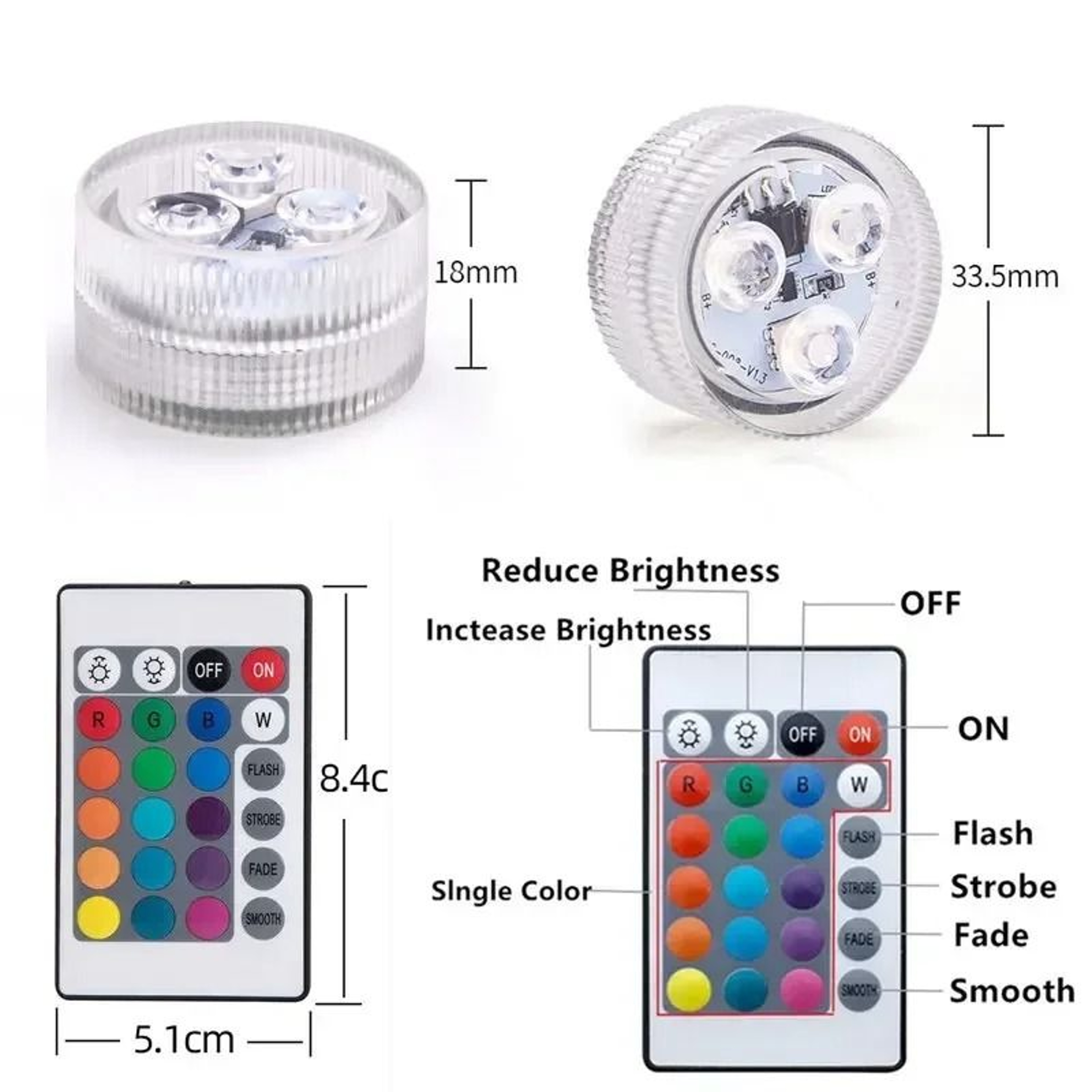 3LED RGB Submersible Light Waterproof Battery Operated Pool Lamp 5