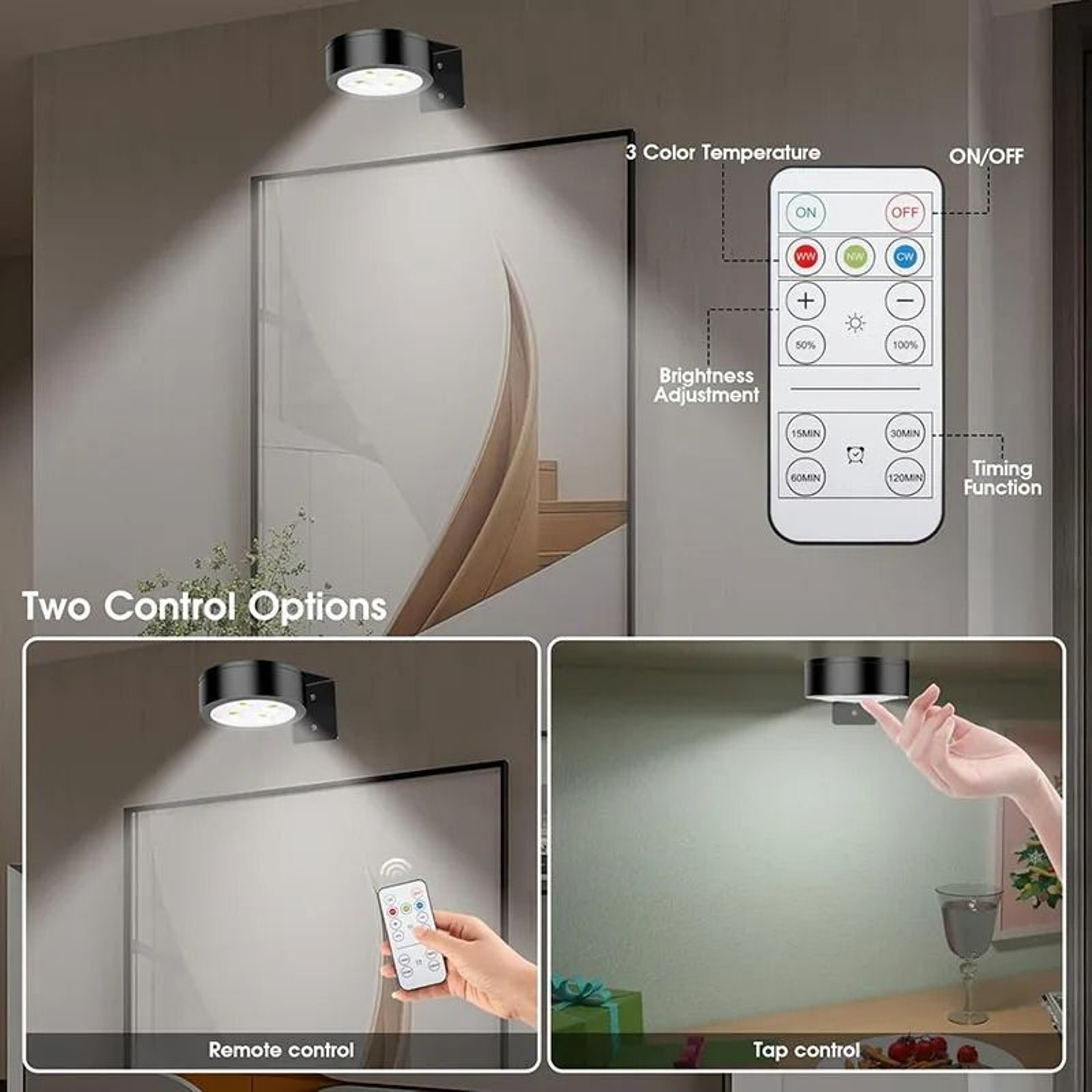 Magnetic Battery Operated Picture Light With Remote And Timer 8