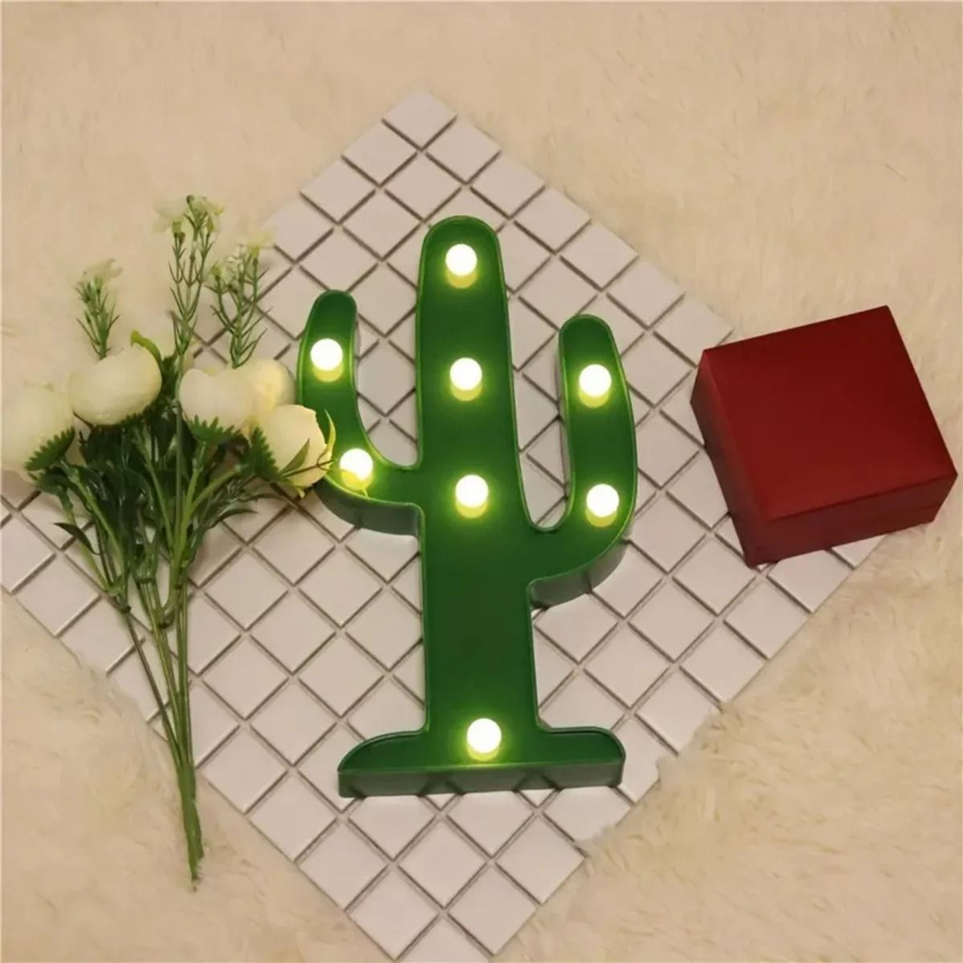 Green Cactus Night Light Battery Powered Table And Wall Lamp 3