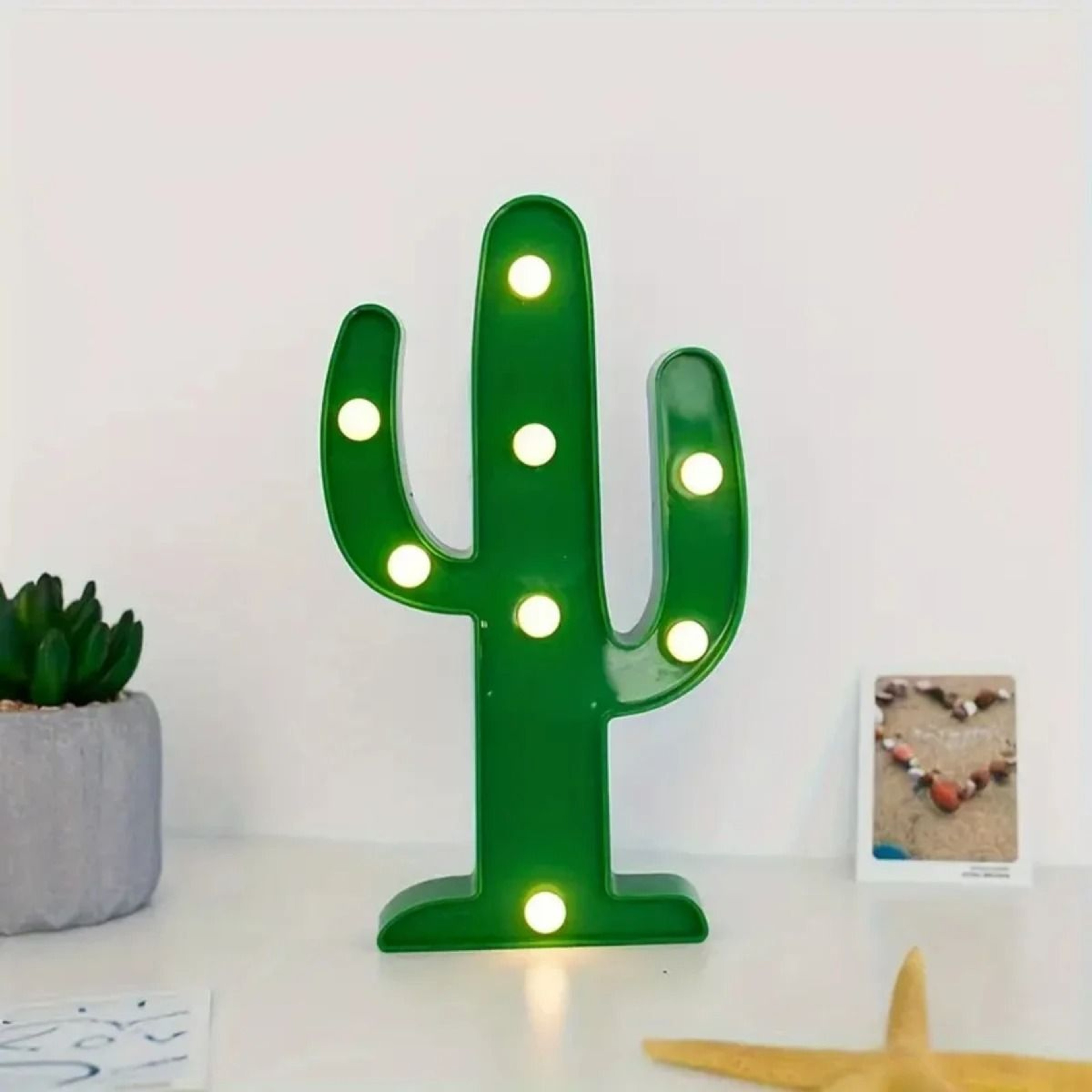 Green Cactus Night Light Battery Powered Table And Wall Lamp 1