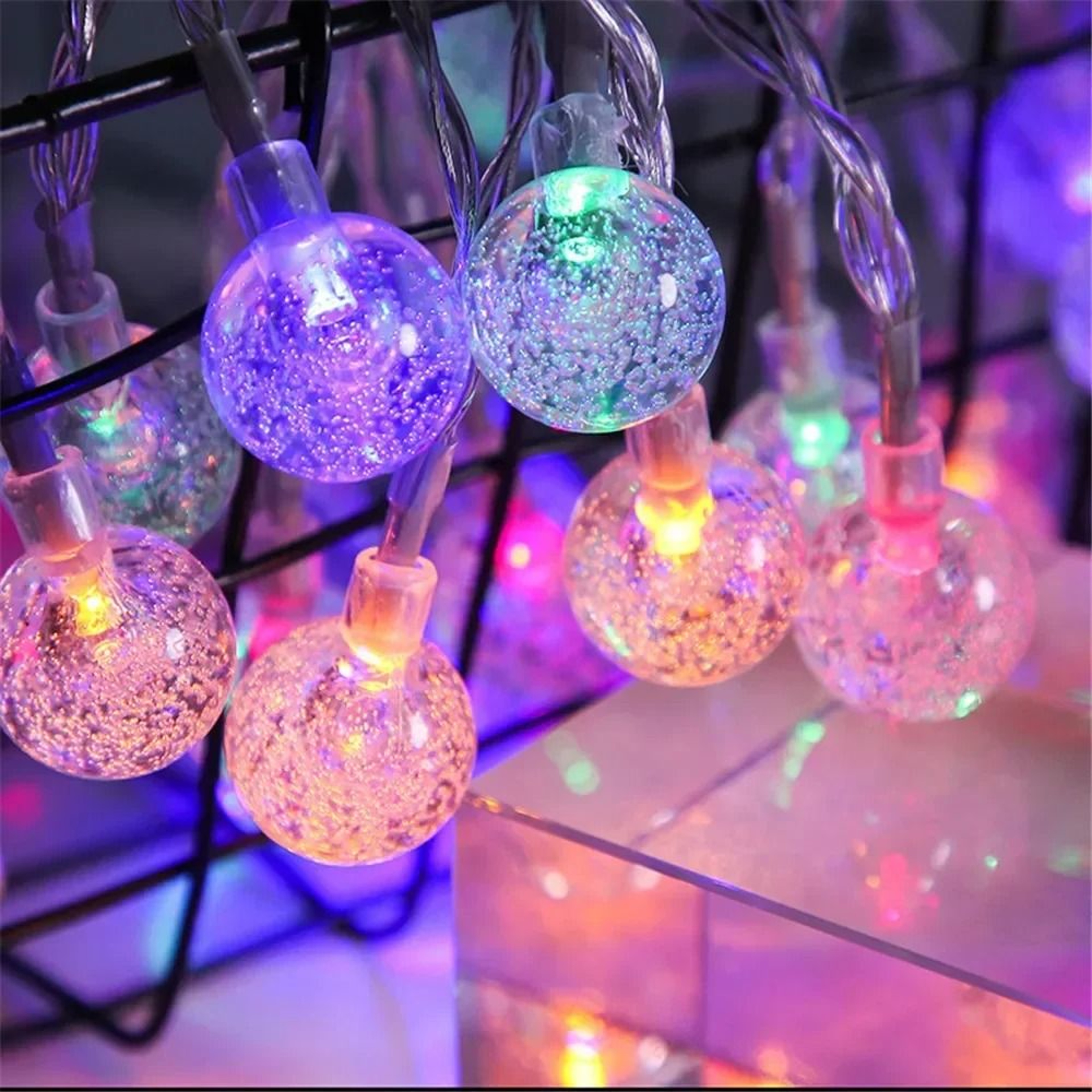 Golden Glow LED Bubble Ball String Lights Battery Powered Fairy Garland 1