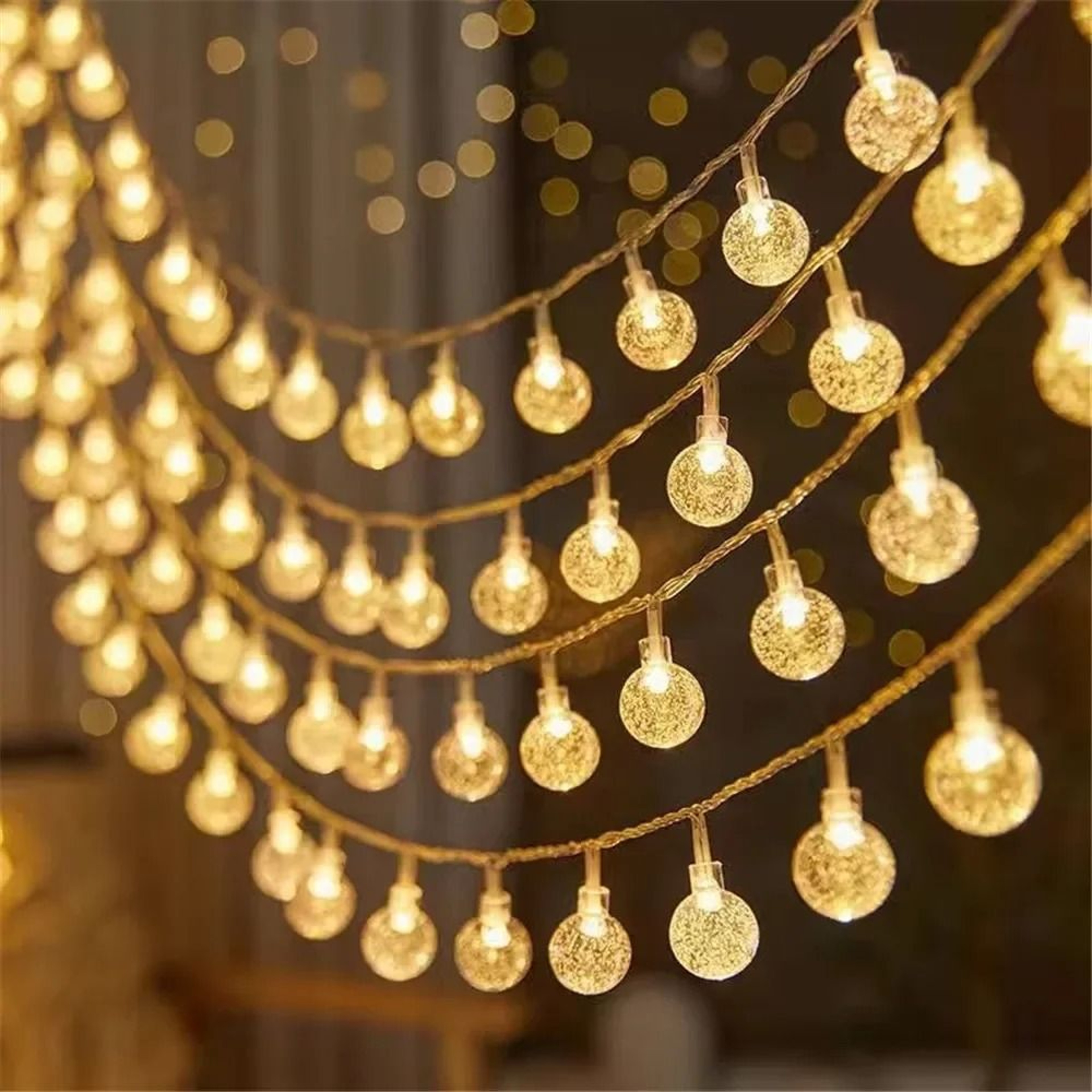 Golden Glow LED Bubble Ball String Lights Battery Powered Fairy Garland 7