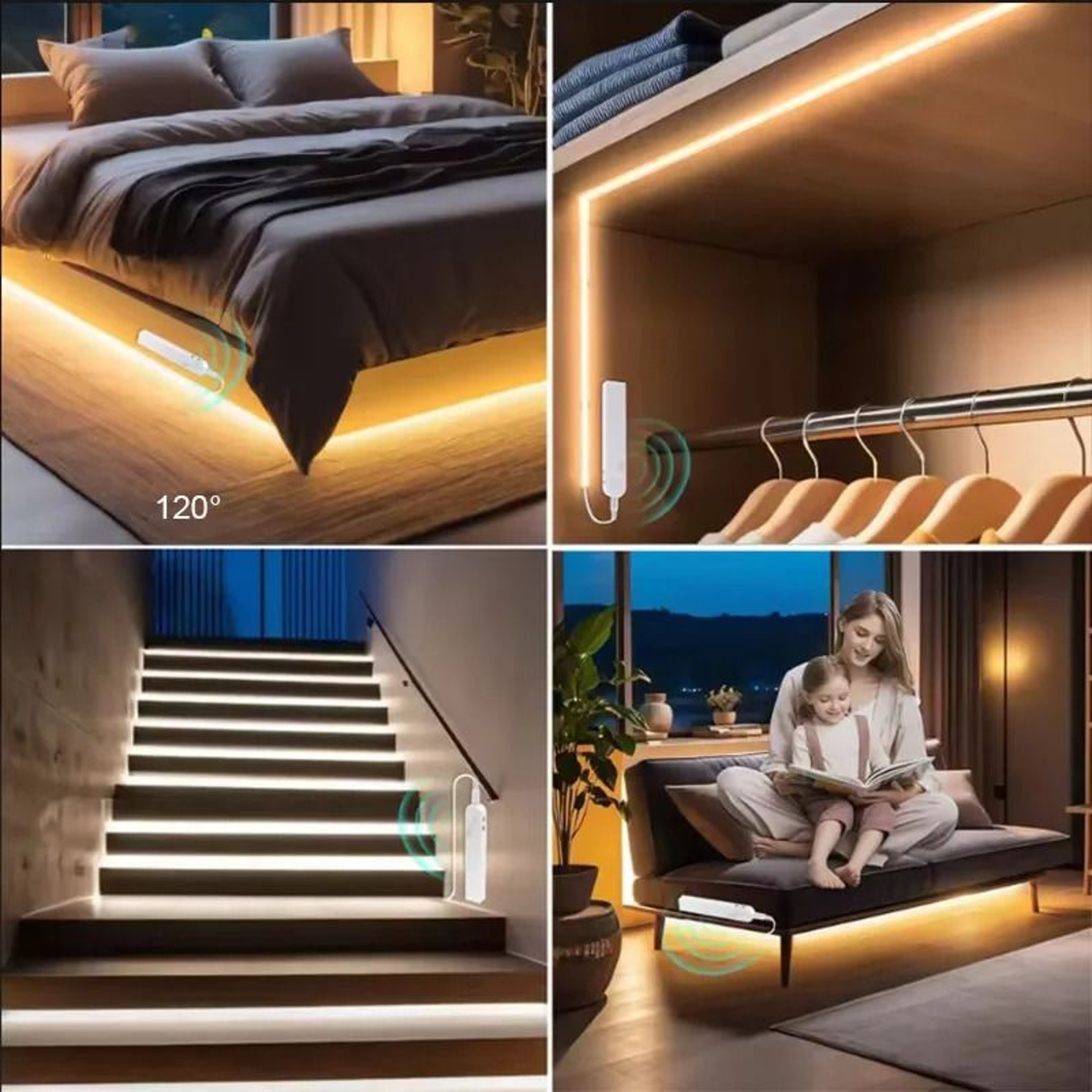 1M 5M PIR Motion Sensor LED Strip Light Battery Powered Night Lamp 7