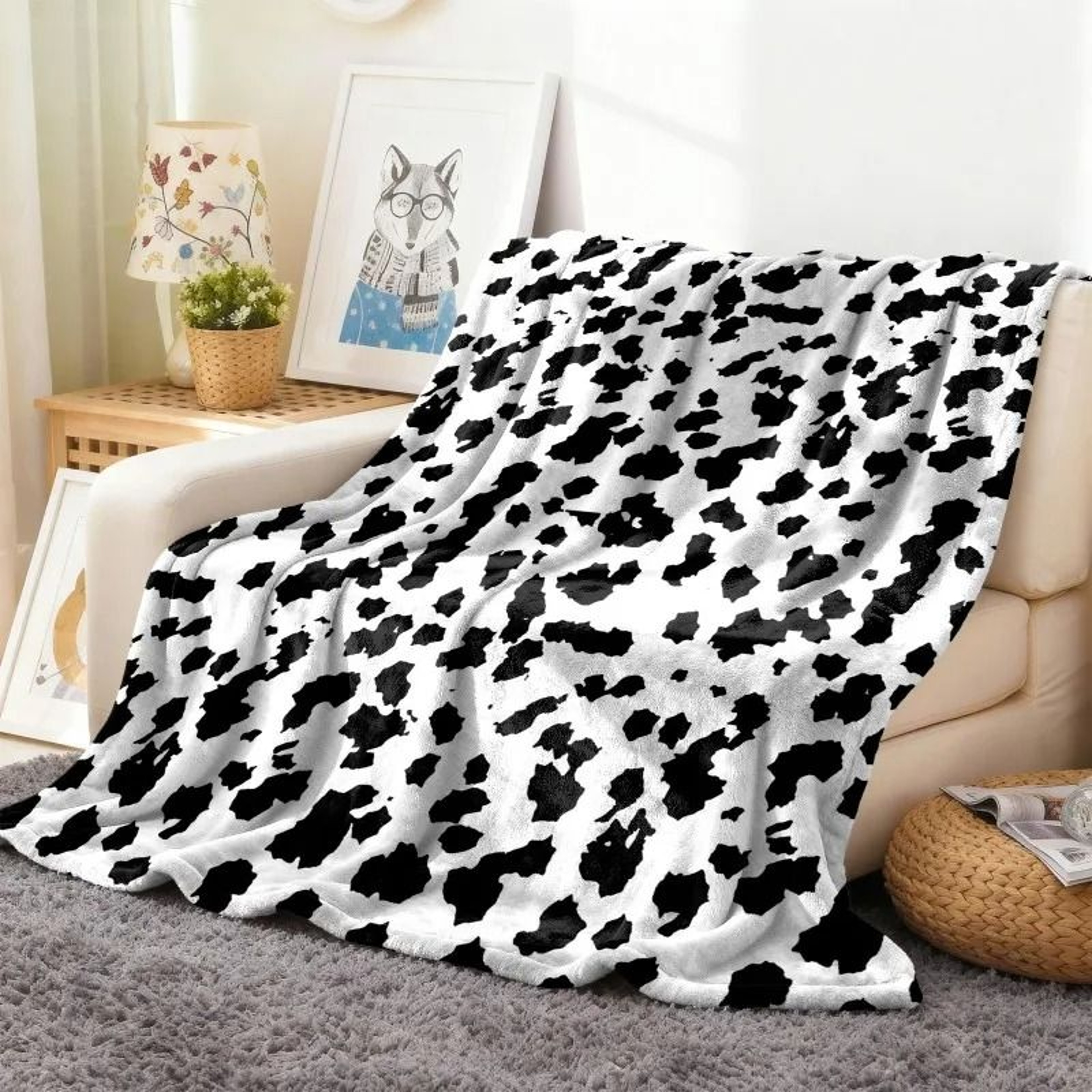 Cow Print Flannel Throw Blanket Soft Lightweight All Season Blanket 2