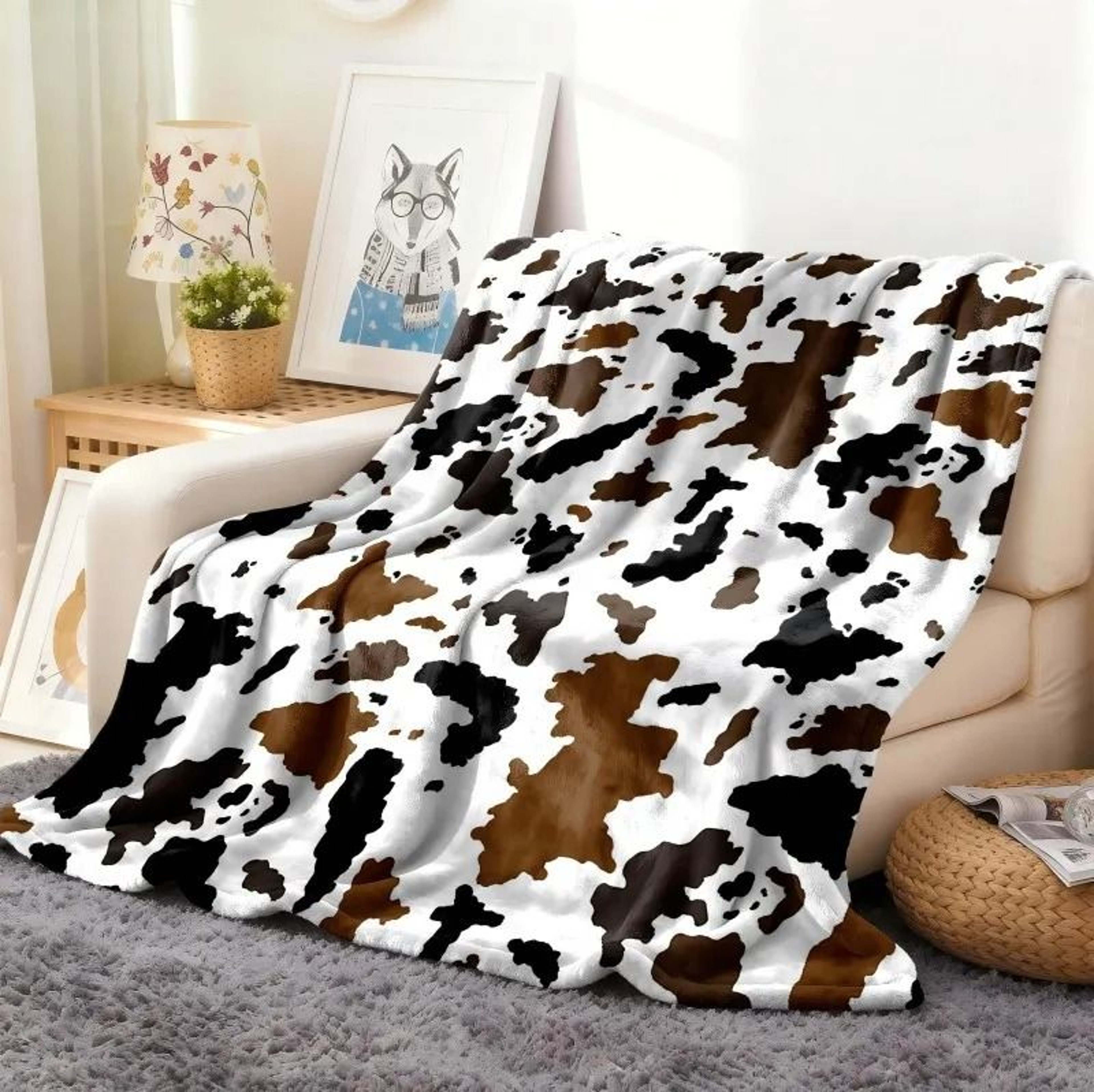 Cow Print Flannel Throw Blanket Soft Lightweight All Season Blanket 10