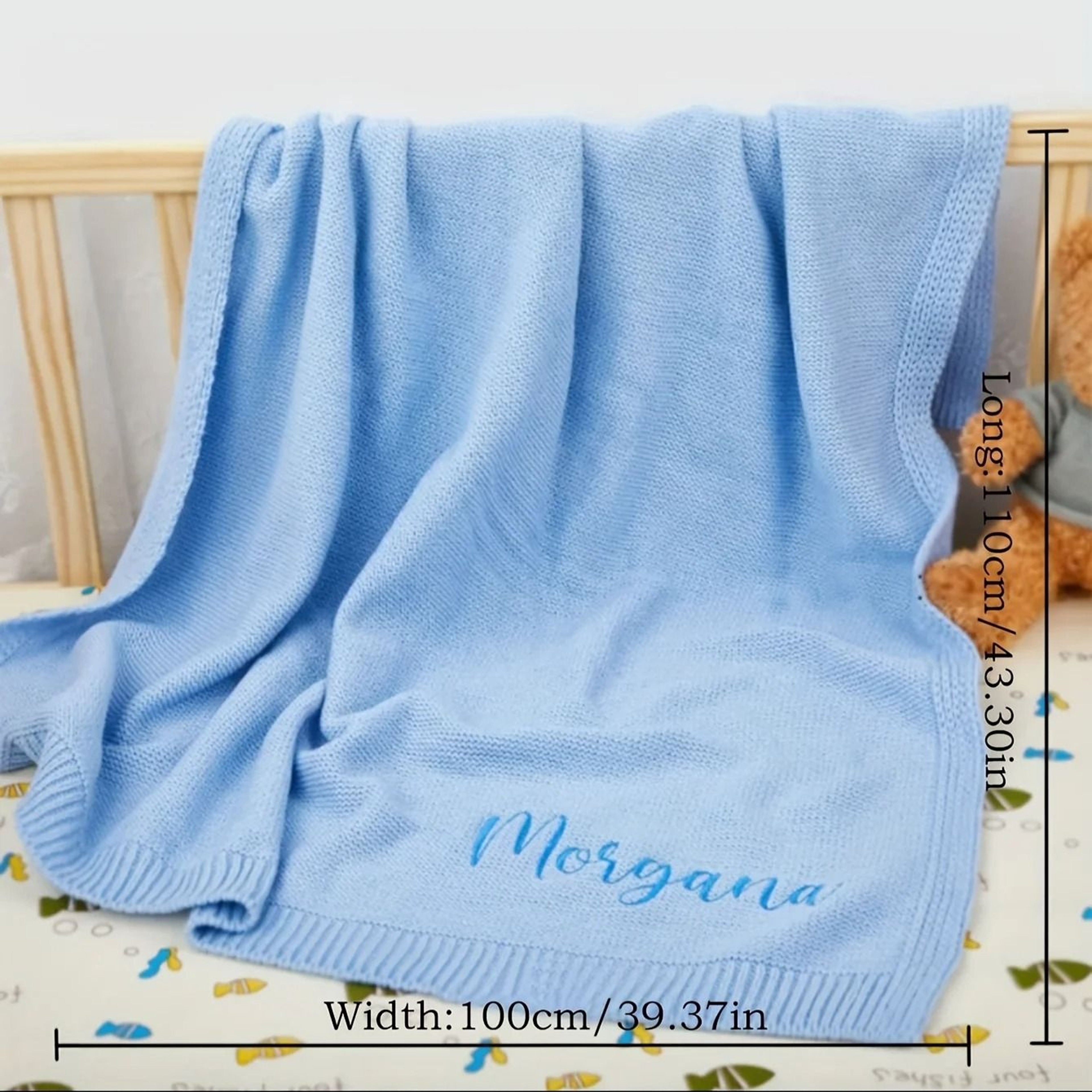 Personalized Organic Cotton Knit Baby Blanket Custom Name Newborn Wrap 6