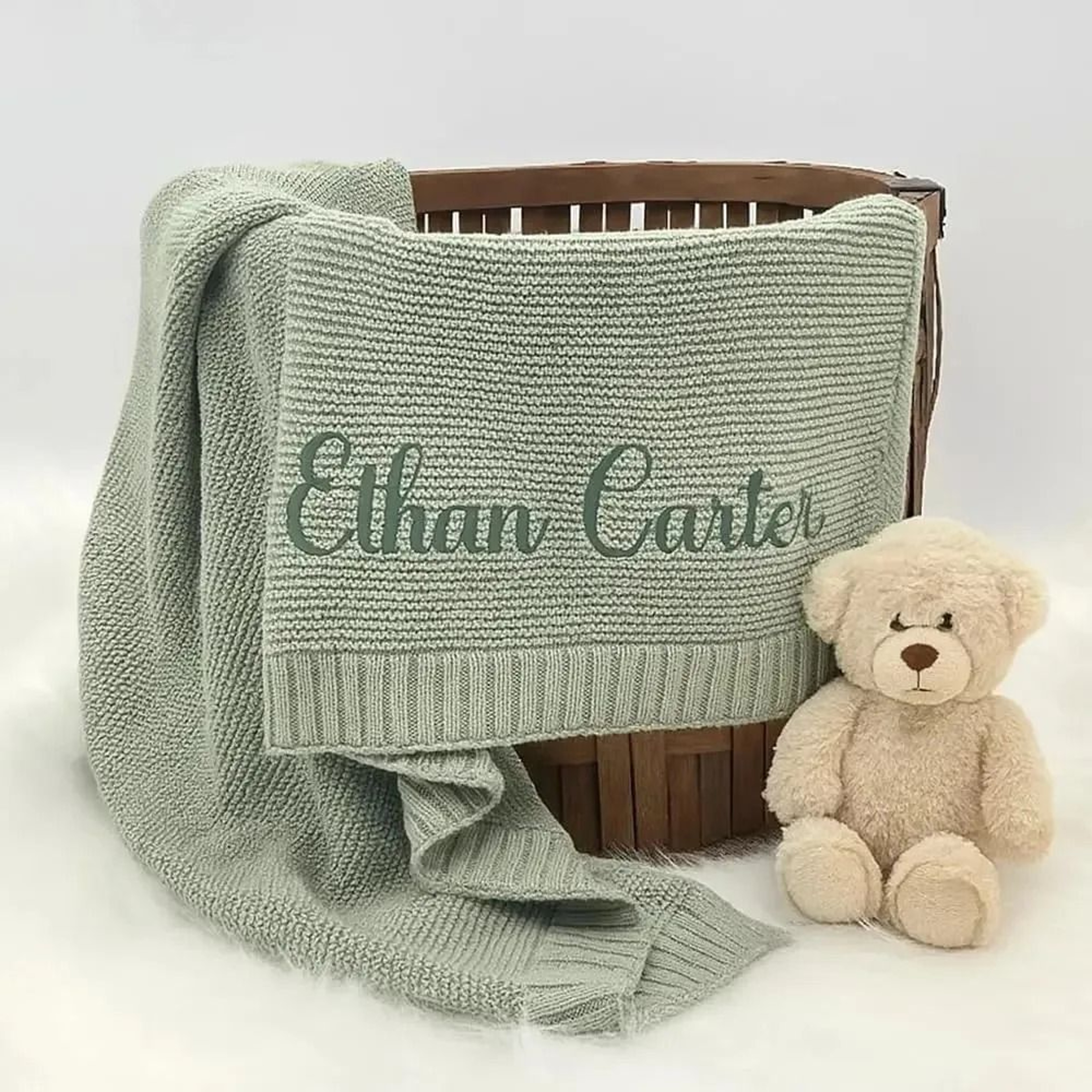 Personalized Organic Cotton Knit Baby Blanket Custom Name Newborn Wrap 2