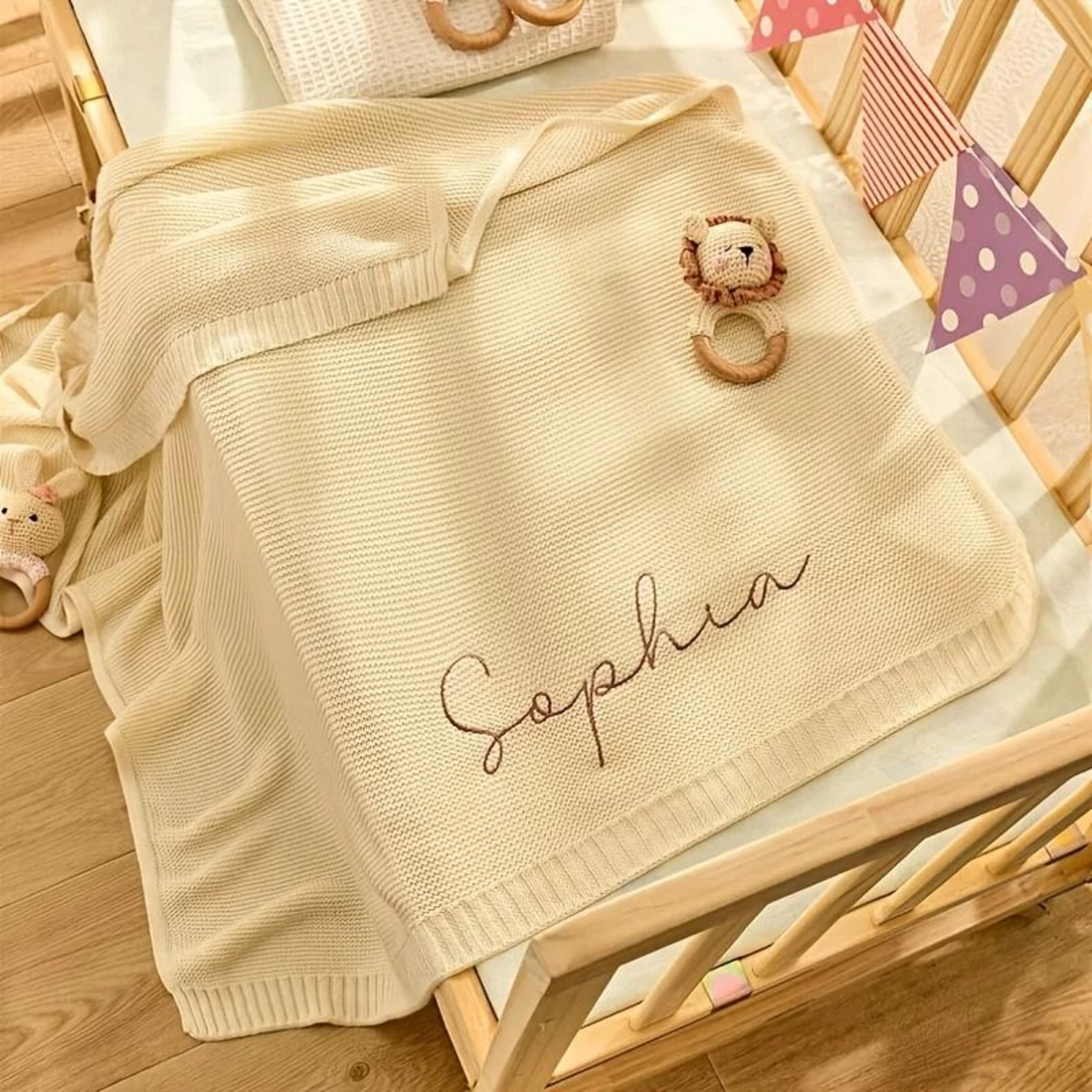 Personalized Organic Cotton Knit Baby Blanket Custom Name Newborn Wrap 8