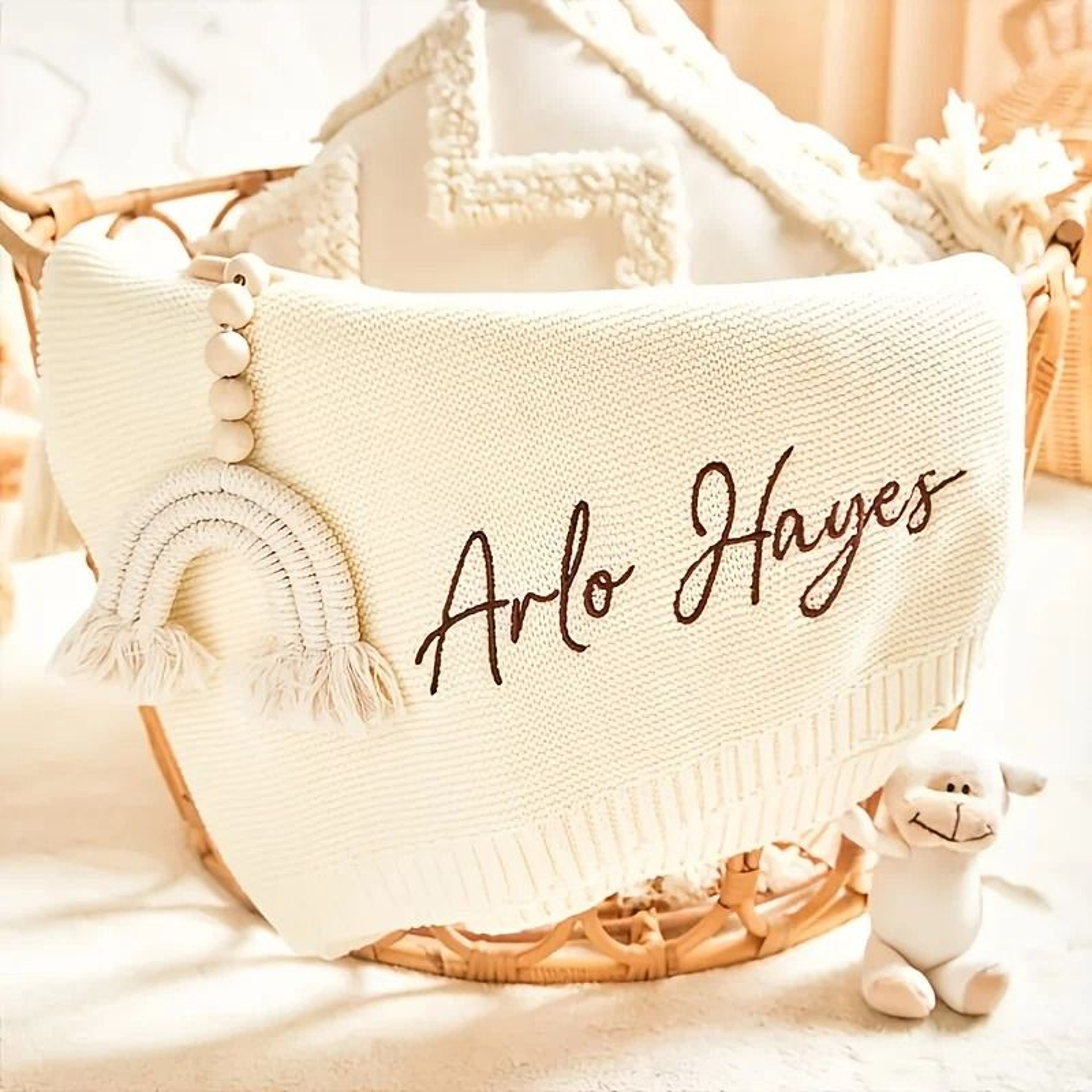Personalized Organic Cotton Knit Baby Blanket Custom Name Newborn Wrap 10