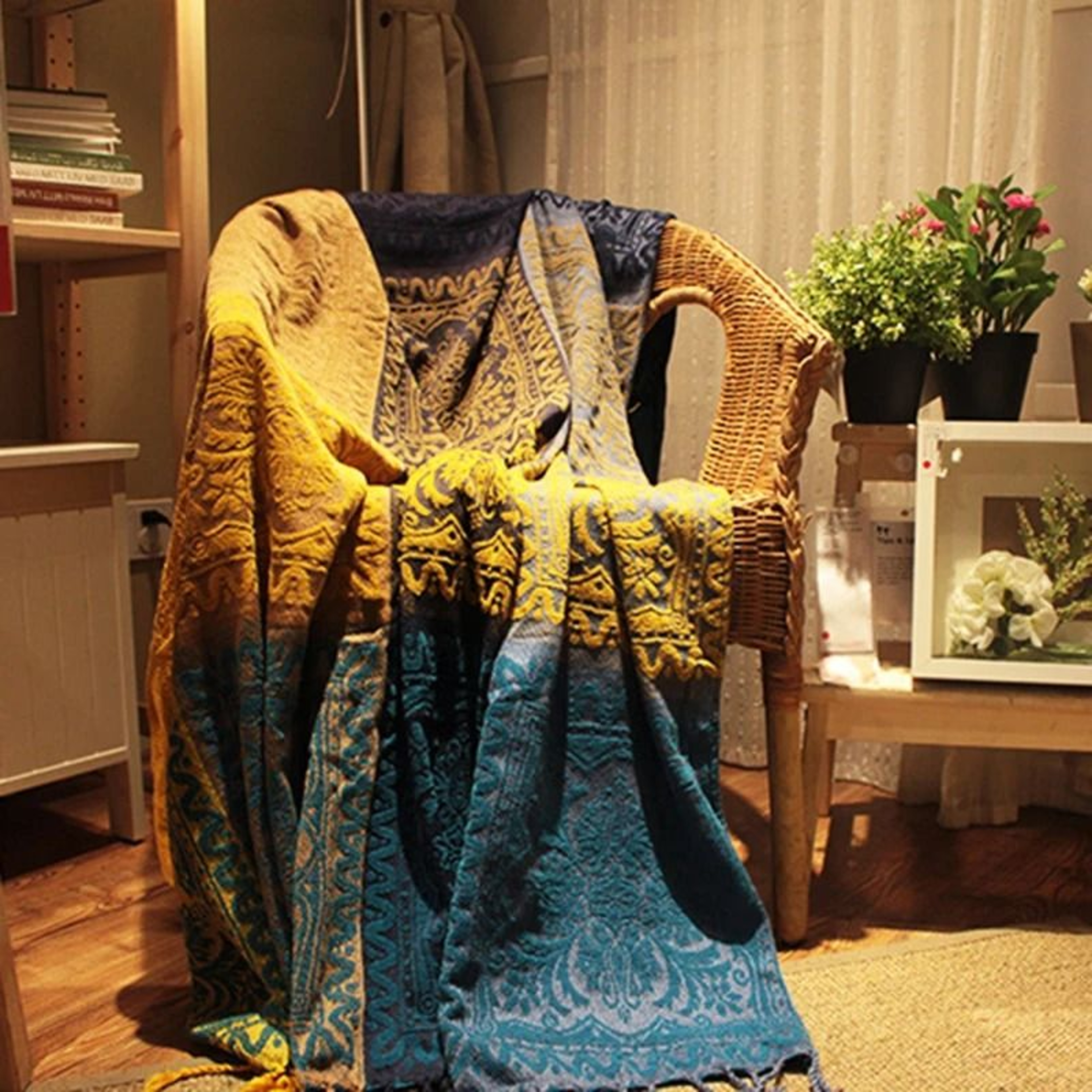Bohemian Chenille Throw Blanket With Tassels 7