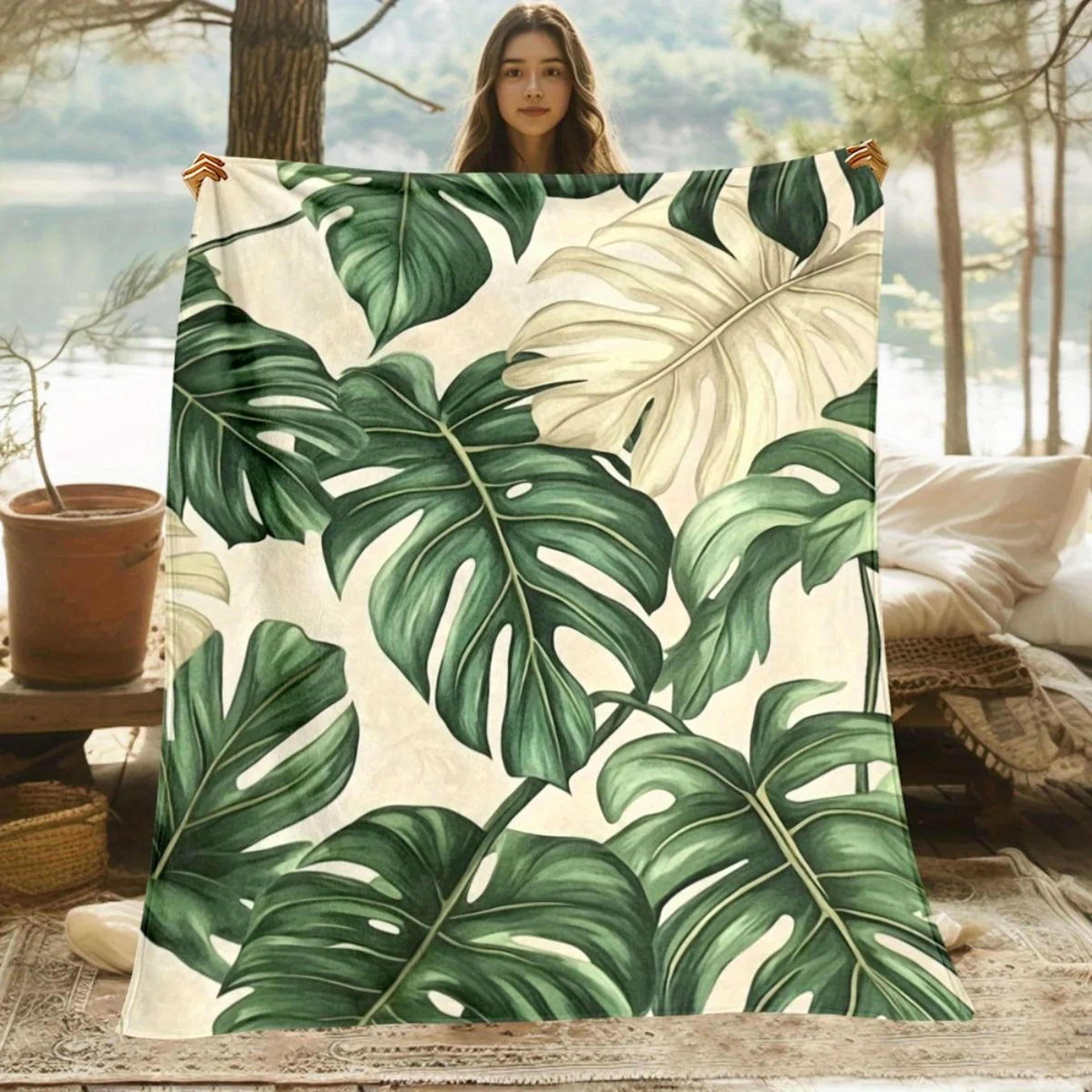 Tropical Monstera Fleece Throw Blanket Soft All Season Home Decor 7