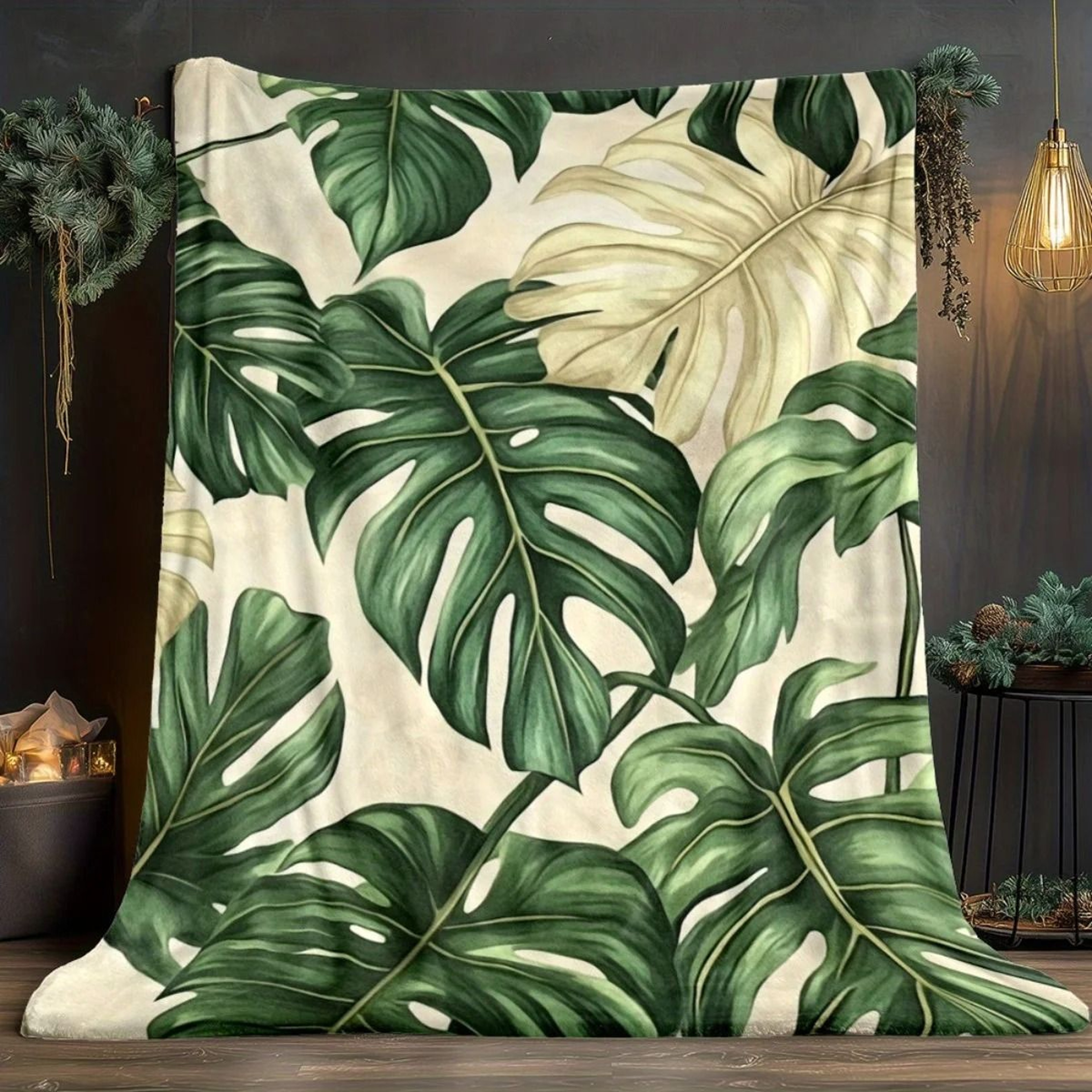 Tropical Monstera Fleece Throw Blanket Soft All Season Home Decor 6