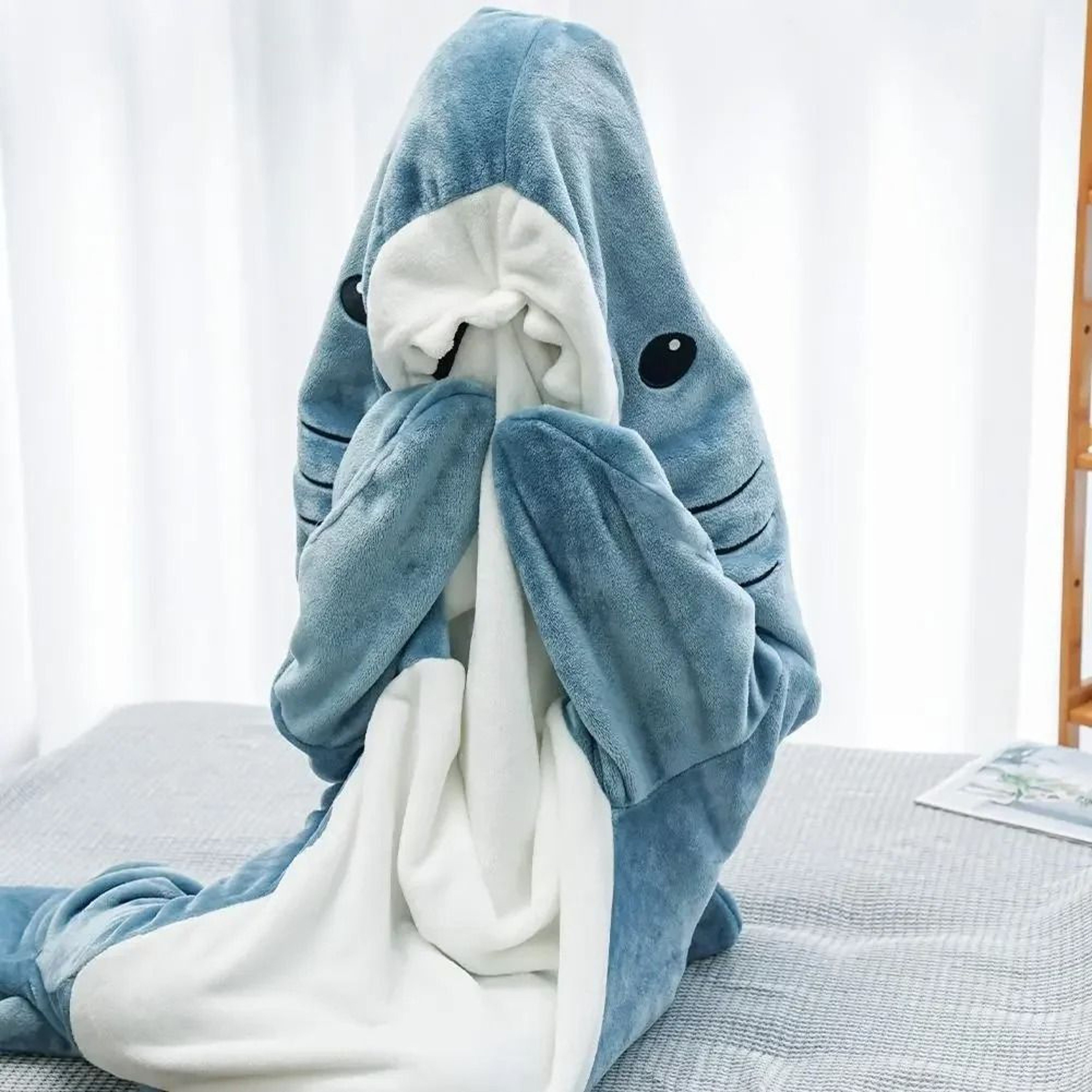 Cartoon Shark Blanket Hoodie Warm Flannel Wearable Sleeping Bag 13