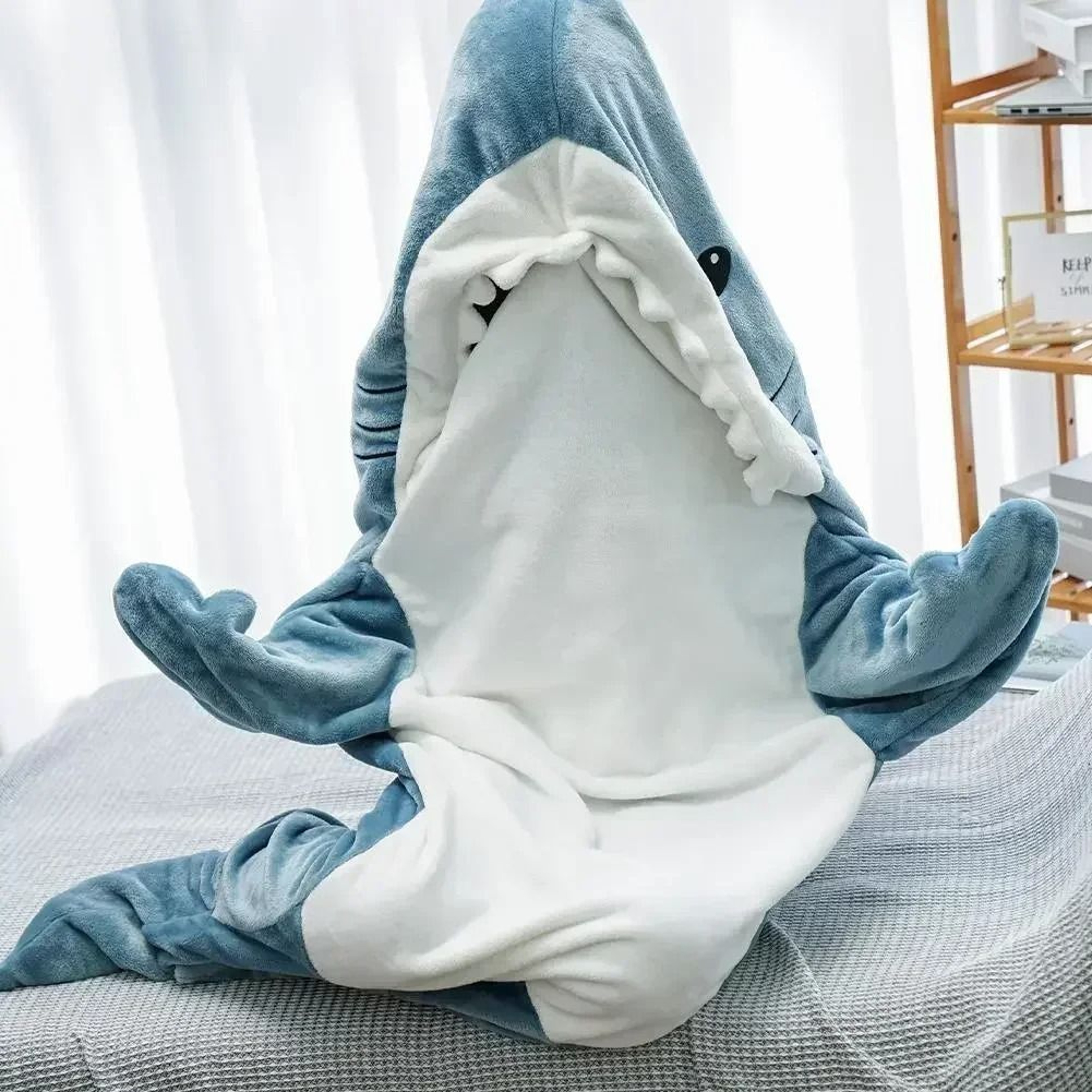Cartoon Shark Blanket Hoodie Warm Flannel Wearable Sleeping Bag 14