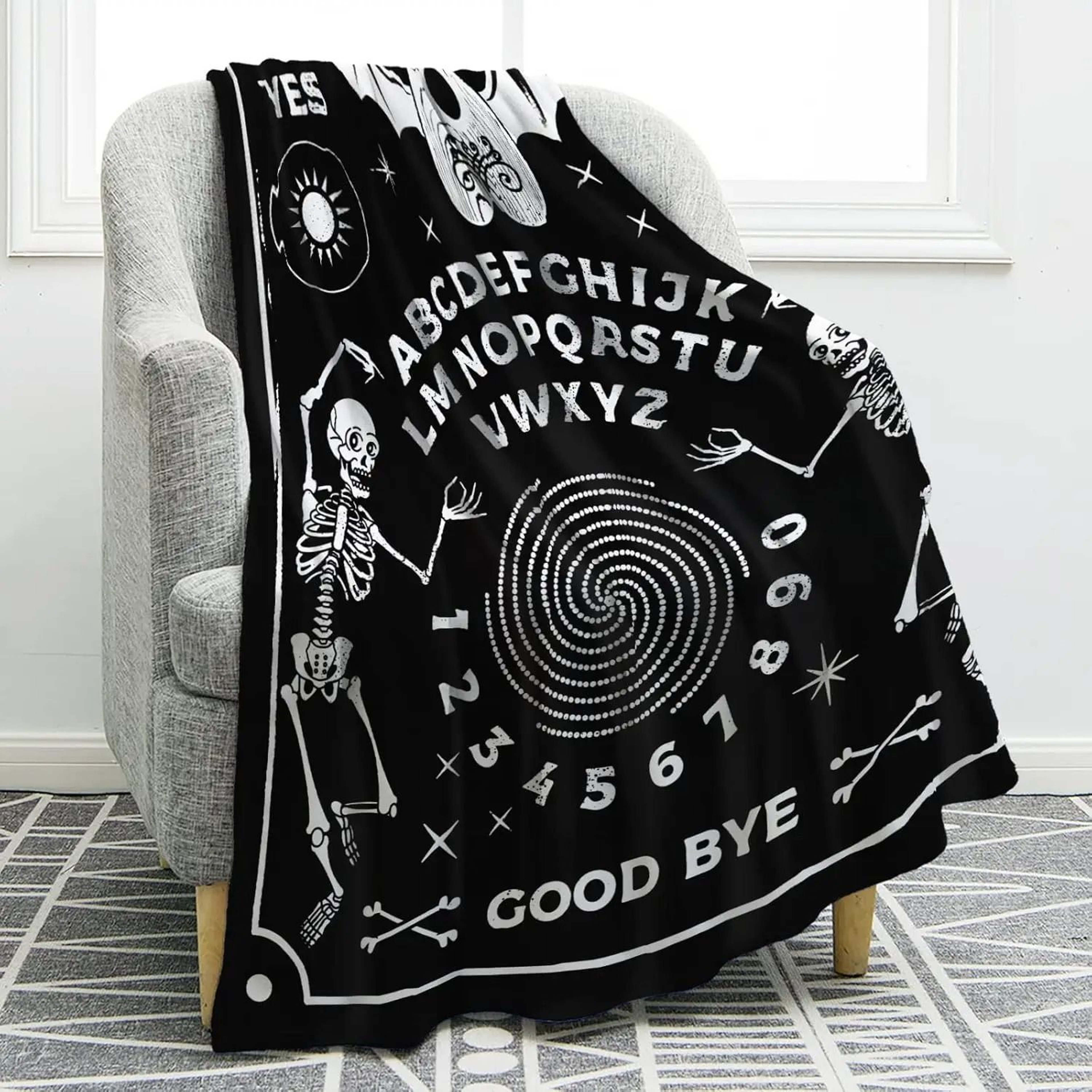 Ouija Board Gothic Throw Blanket Sun Moon Skull Witch Decor 2