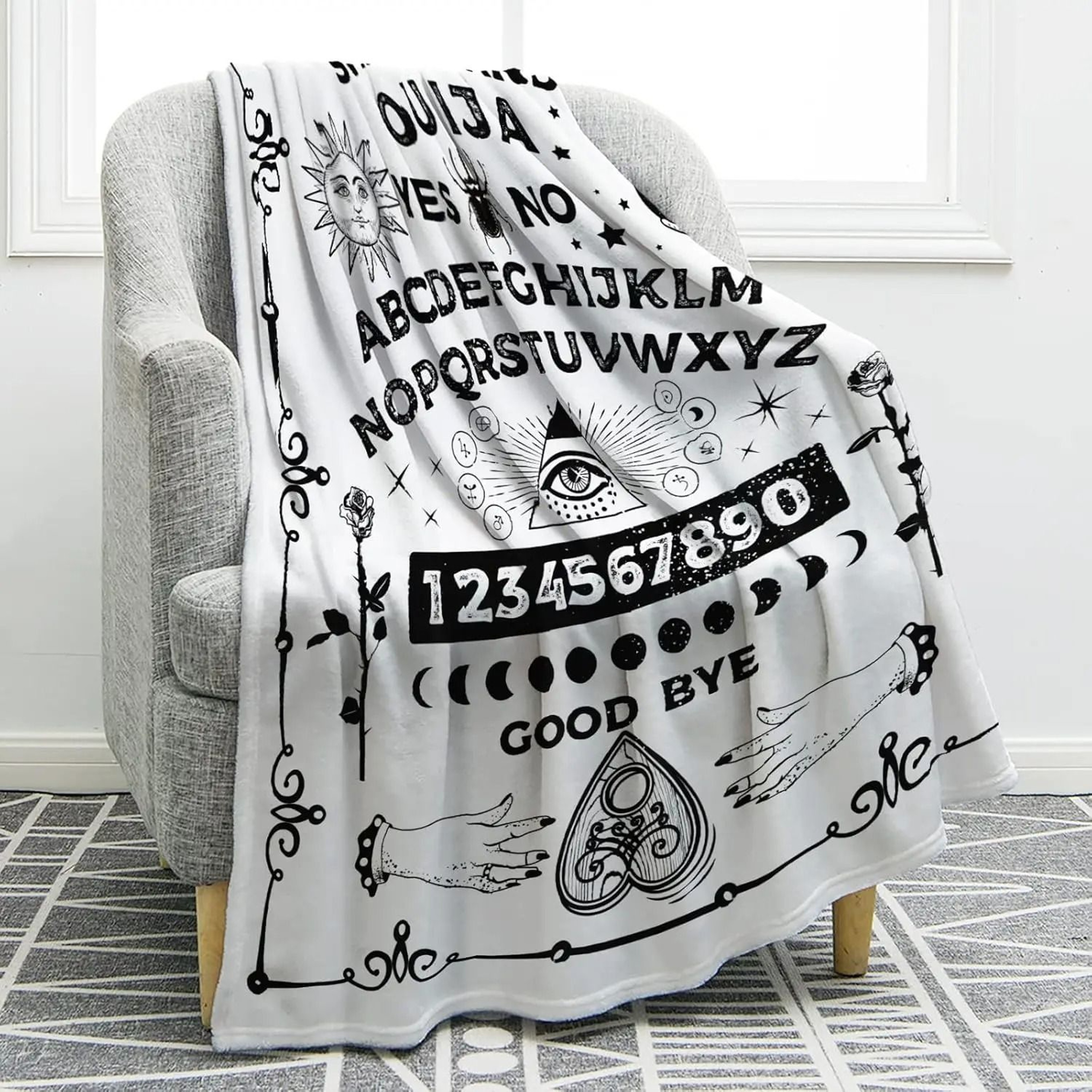 Ouija Board Gothic Throw Blanket Sun Moon Skull Witch Decor 6