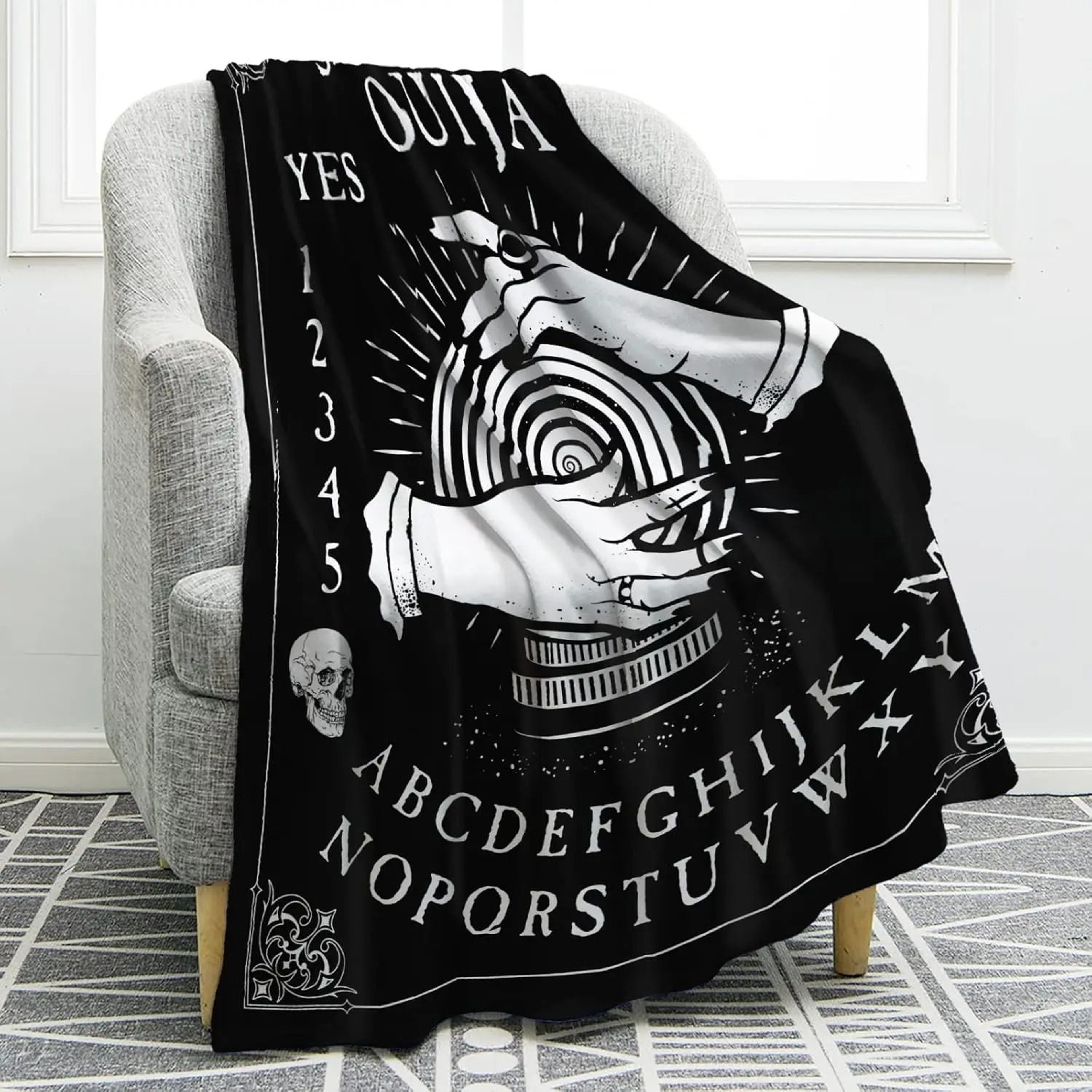 Ouija Board Gothic Throw Blanket Sun Moon Skull Witch Decor 4