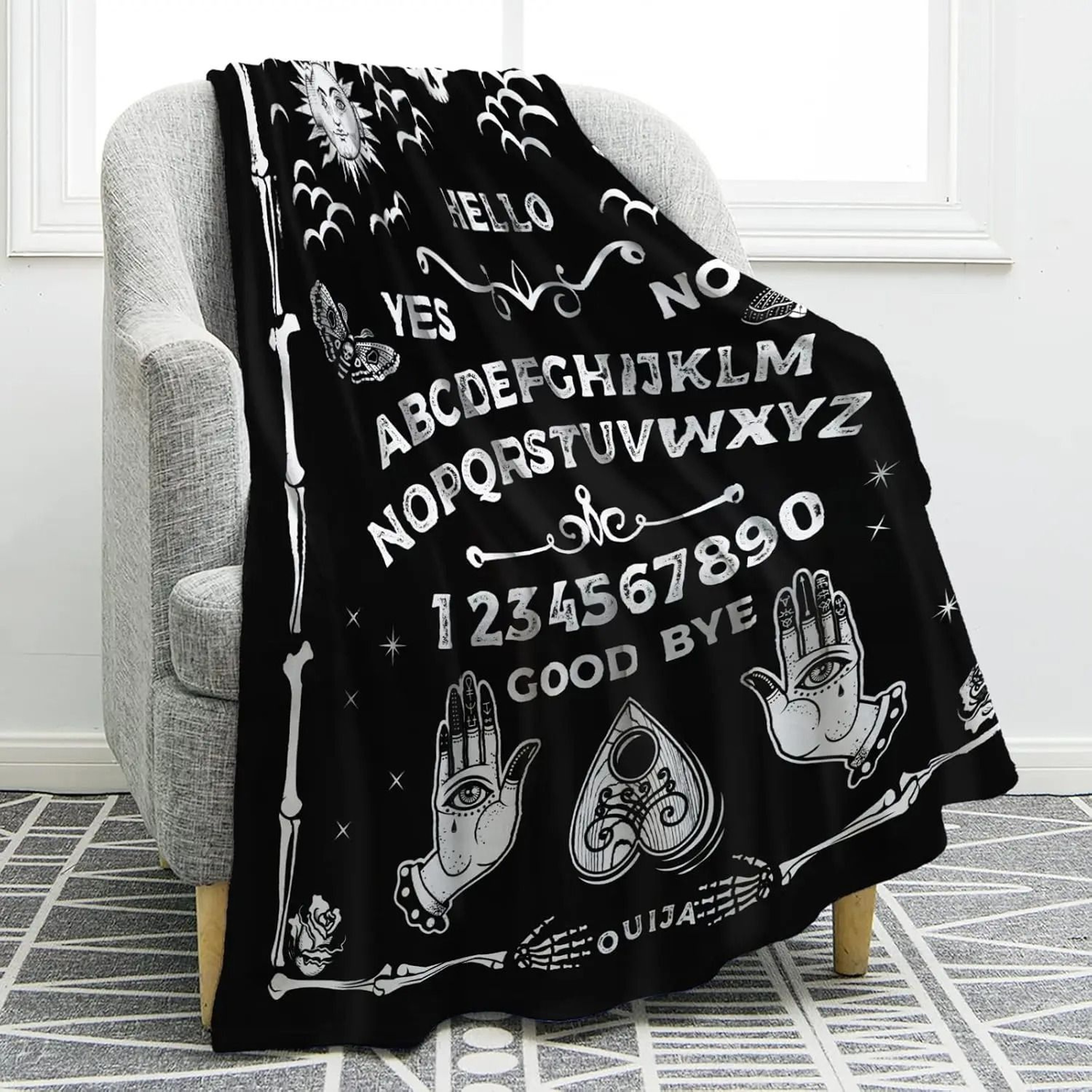 Ouija Board Gothic Throw Blanket Sun Moon Skull Witch Decor 1