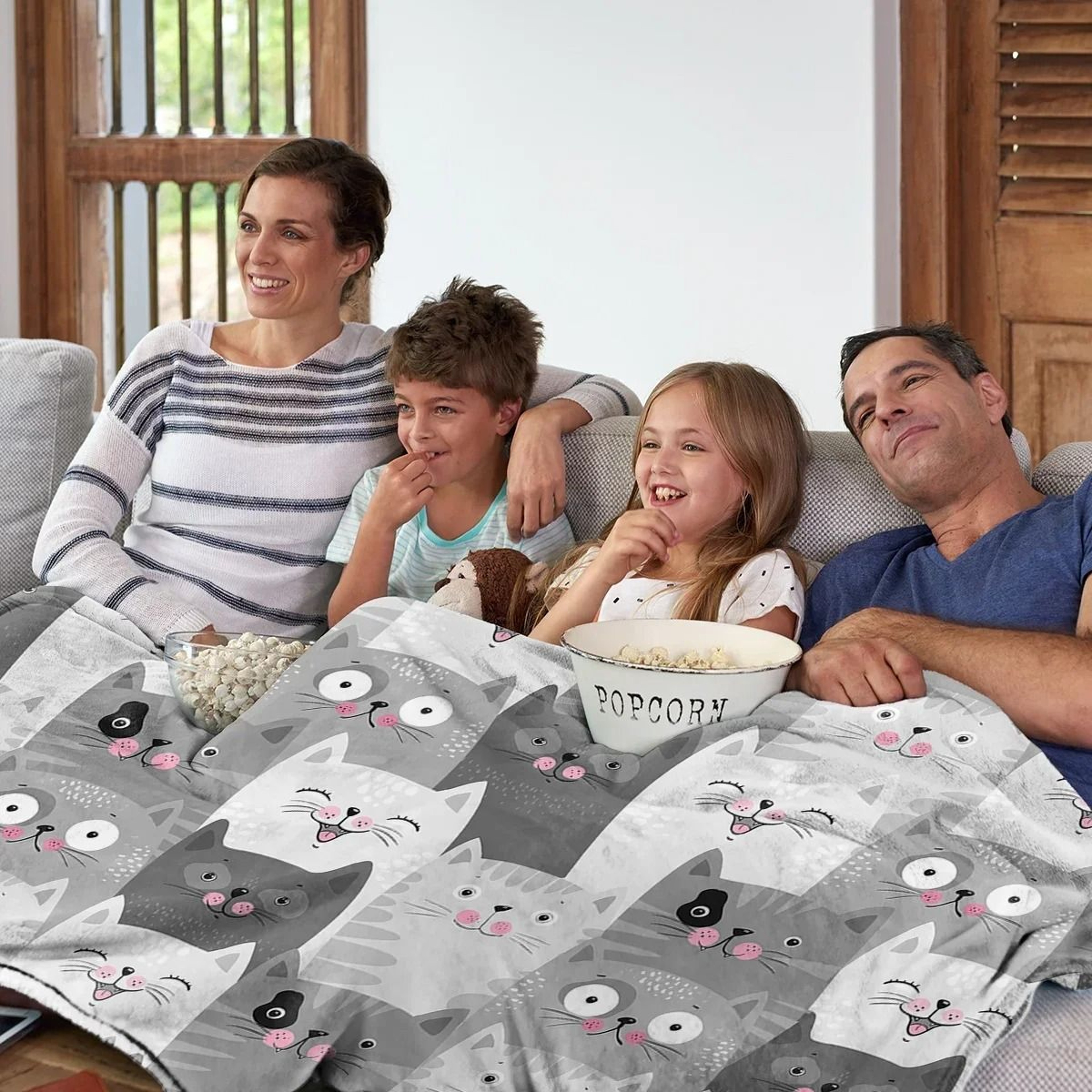 Pink Face Grey Cat Flannel Fleece Throw Blanket 2
