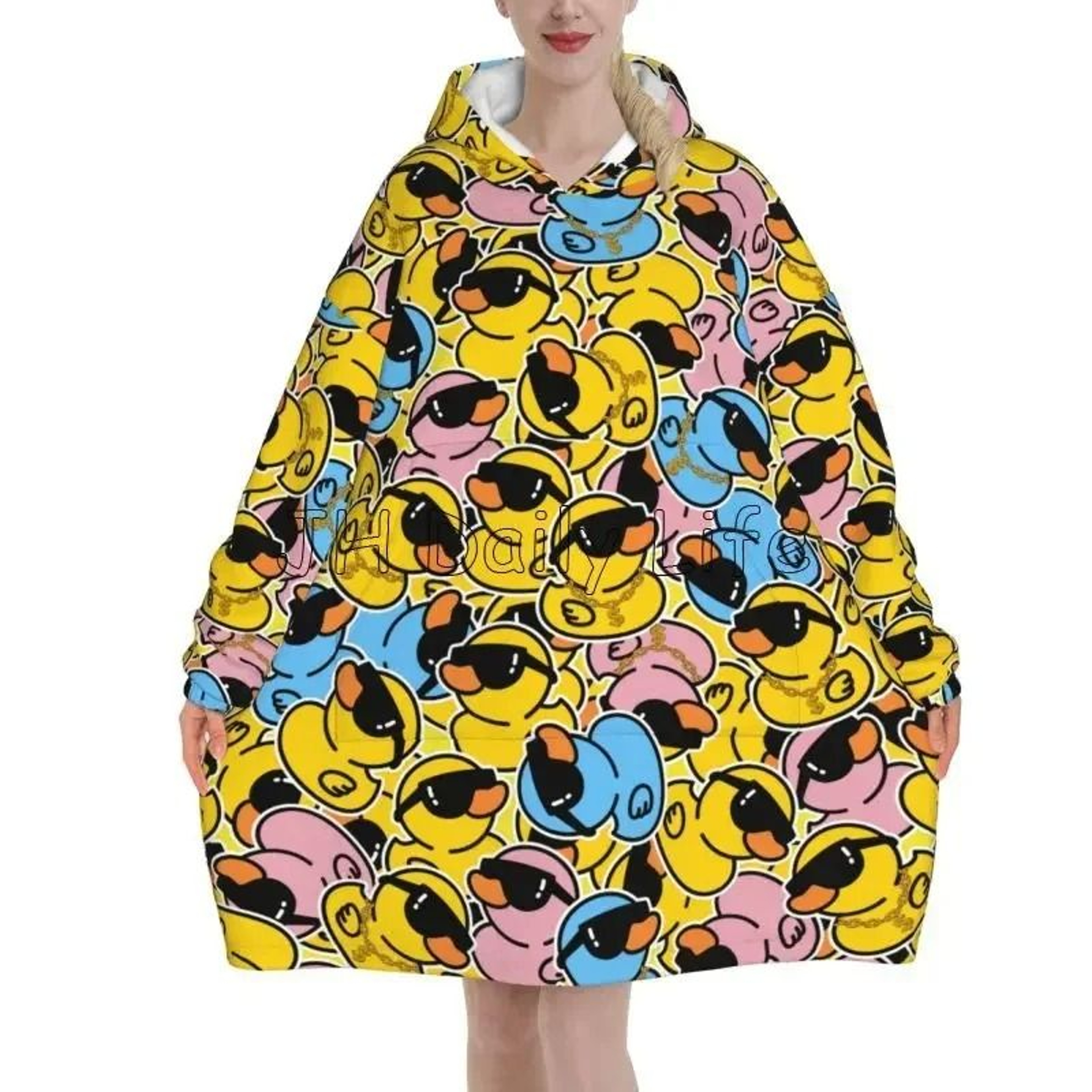 Yellow Duck Wearable Blanket Hoodie Oversized Sherpa Fleece 1