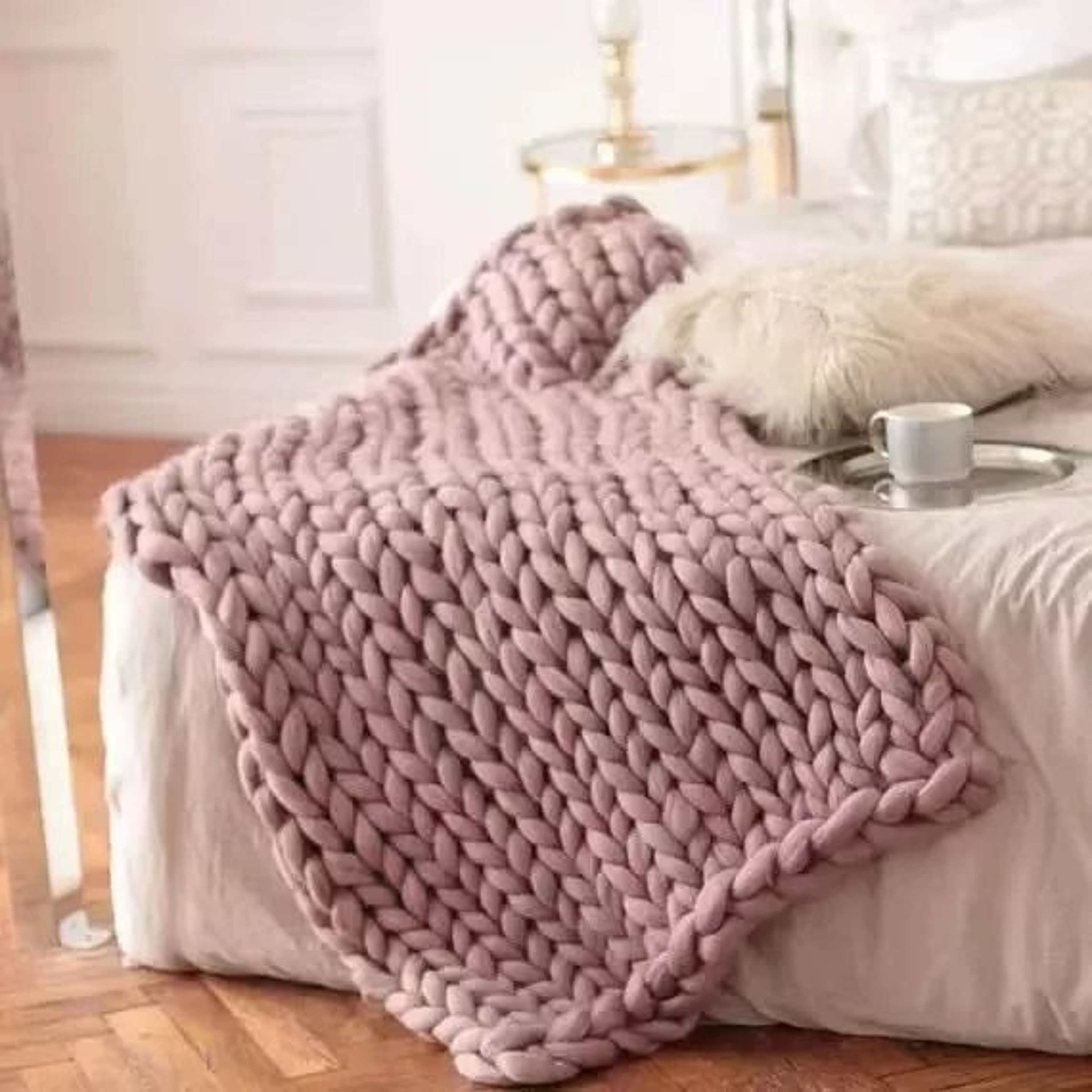 Chunky Knit Weighted Blanket Soft Breathable Queen Size Throw 4