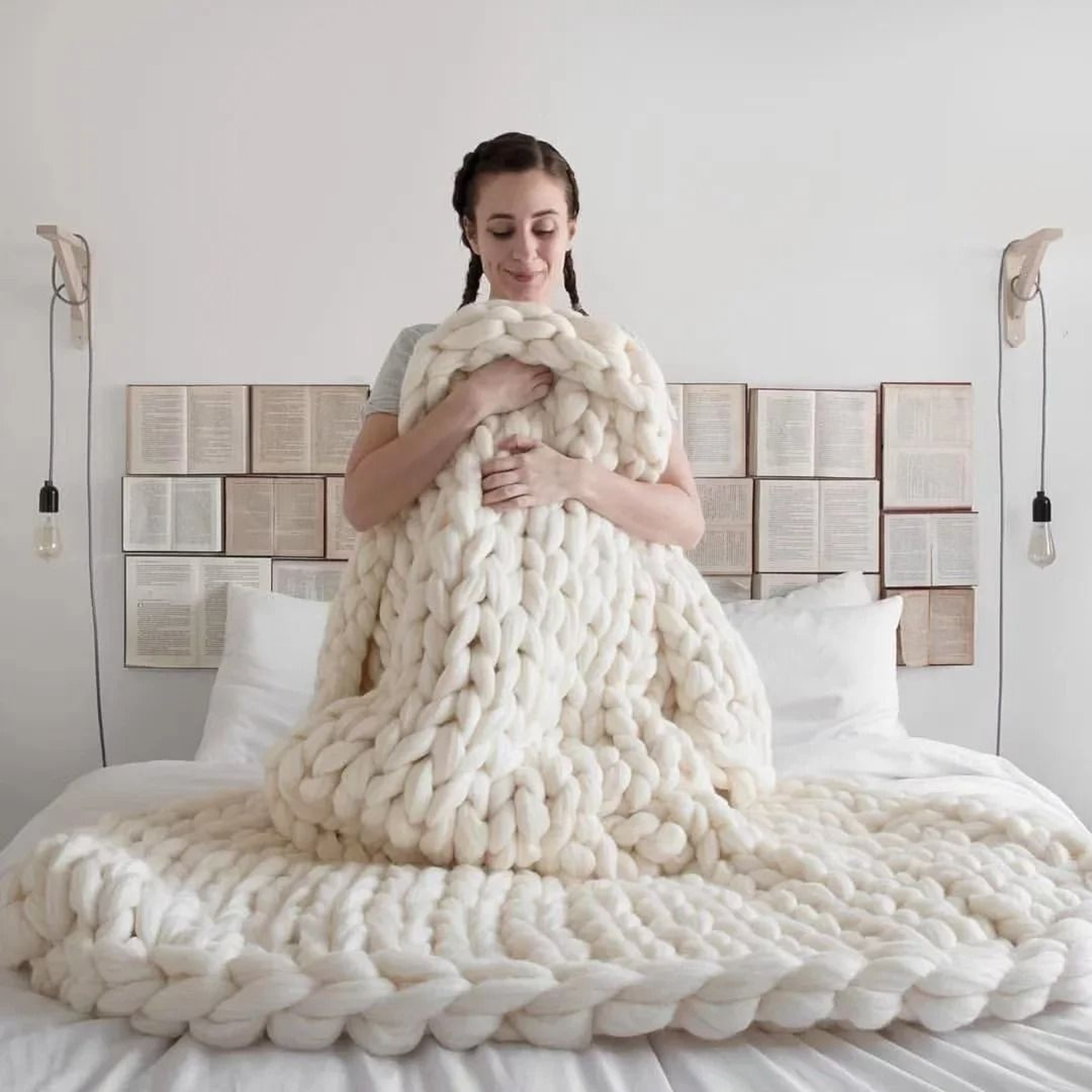 Chunky Knit Weighted Blanket Soft Breathable Queen Size Throw 6