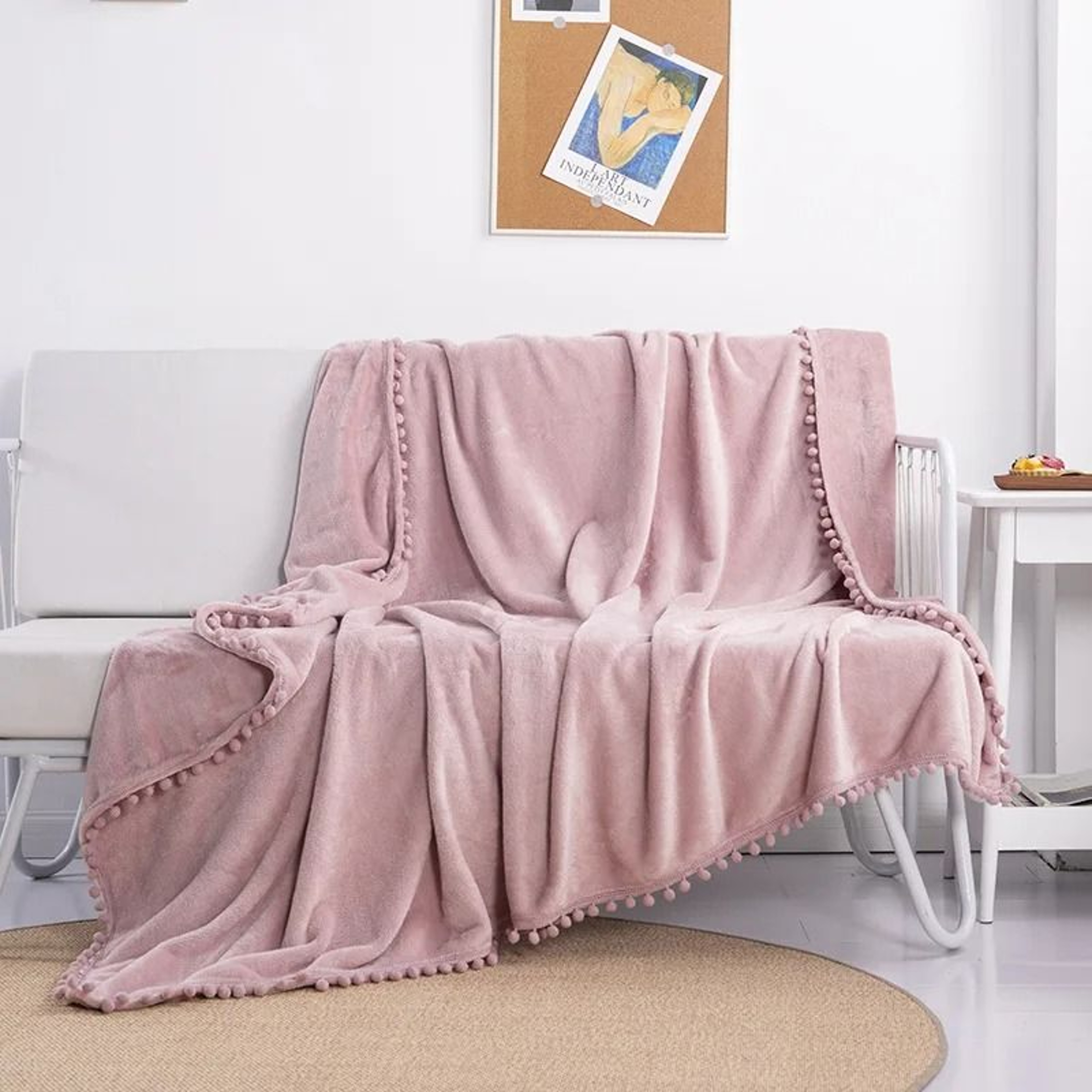 Christmas Green Fleece Throw Blanket With Pom Fringe 10
