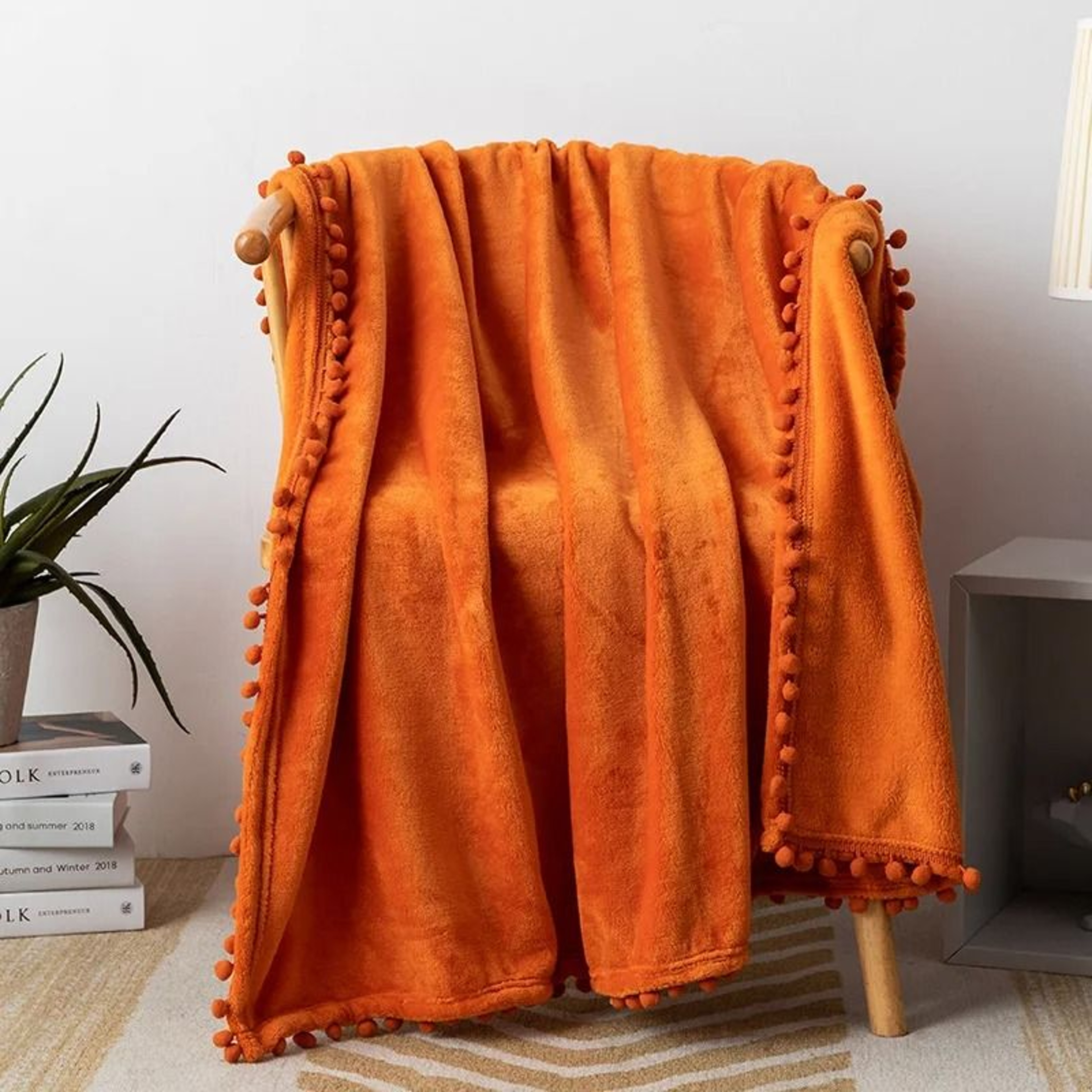 Christmas Green Fleece Throw Blanket With Pom Fringe 6