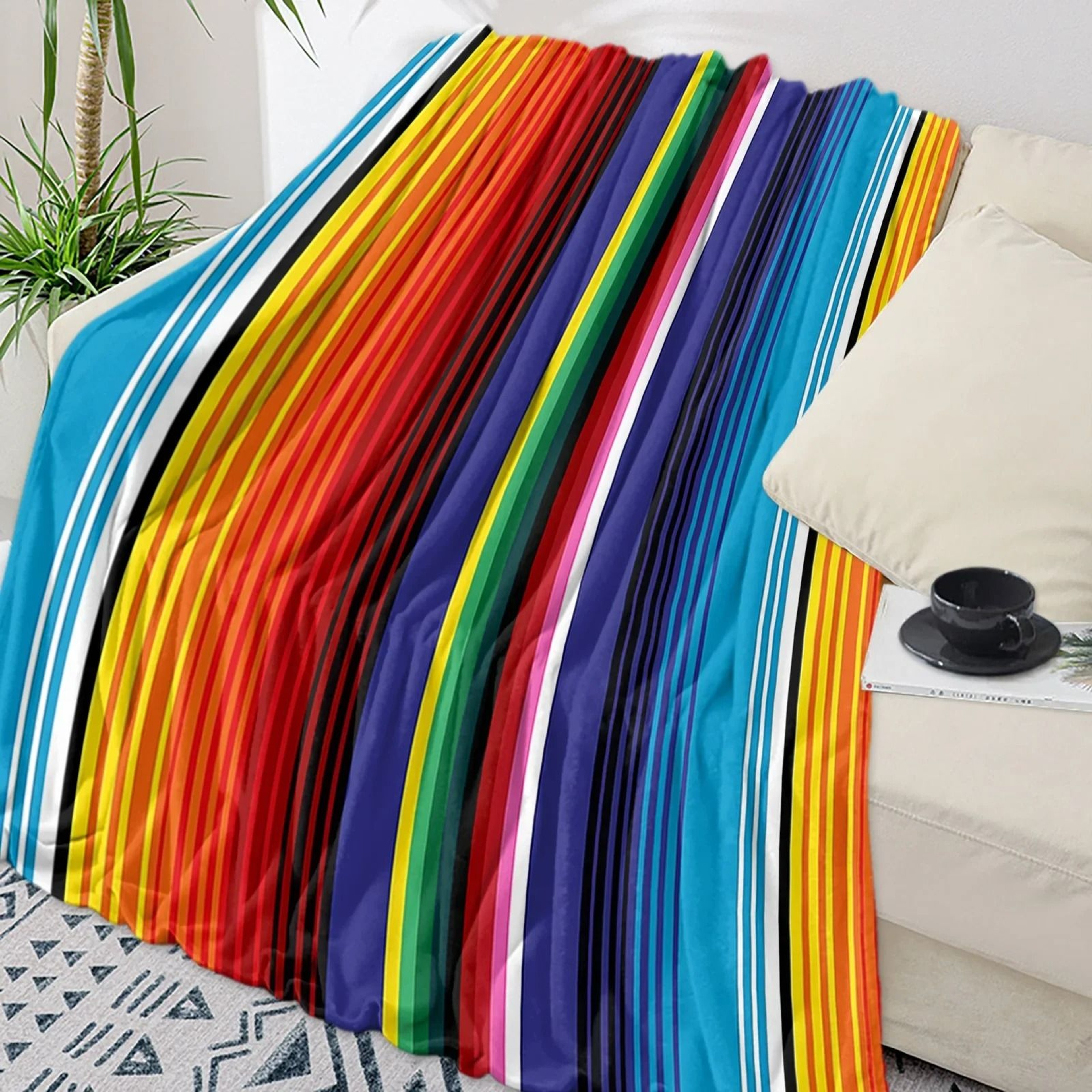 Colorful Mexican Stripe Flannel Throw Blanket Soft Sofa Bed Cover 7