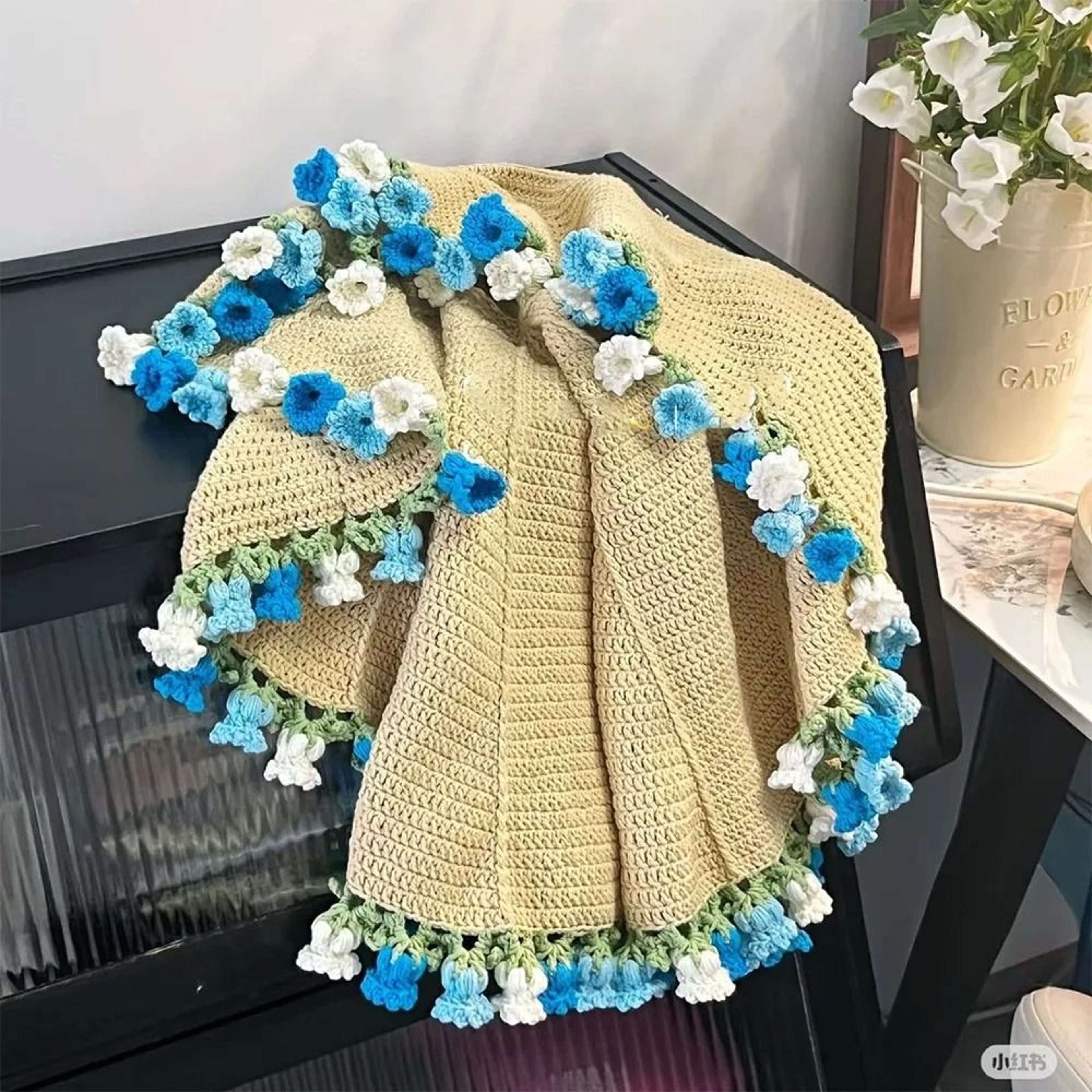 Crochet Flower Bouquet Blanket Rose Sunflower Carnation Knit Throw 9