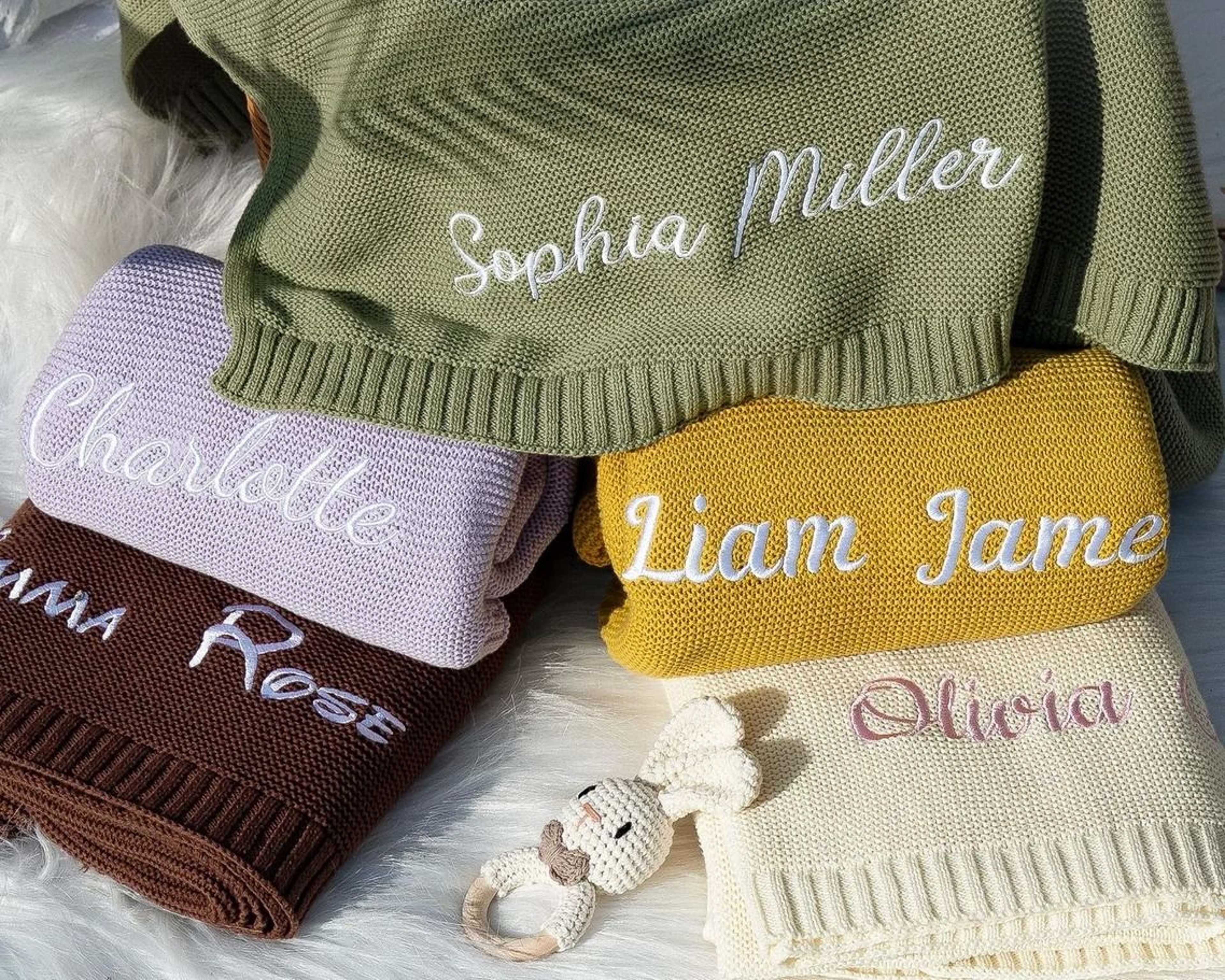 Personalized Knitted Baby Blanket Custom Name Cotton Newborn Blanket 21