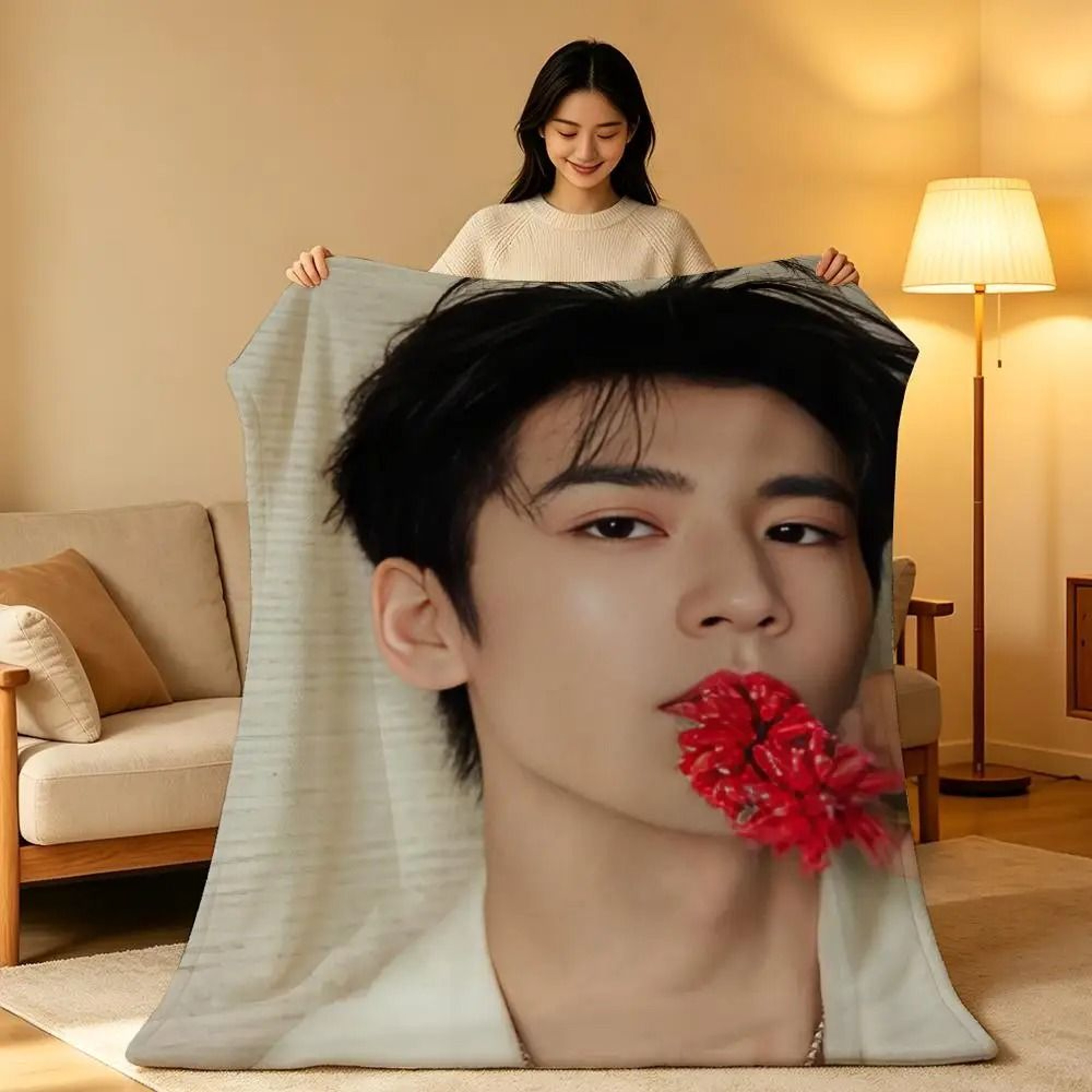 Zhang Linghe Plush Throw Blanket Soft Celebrity Sofa Blanket 5