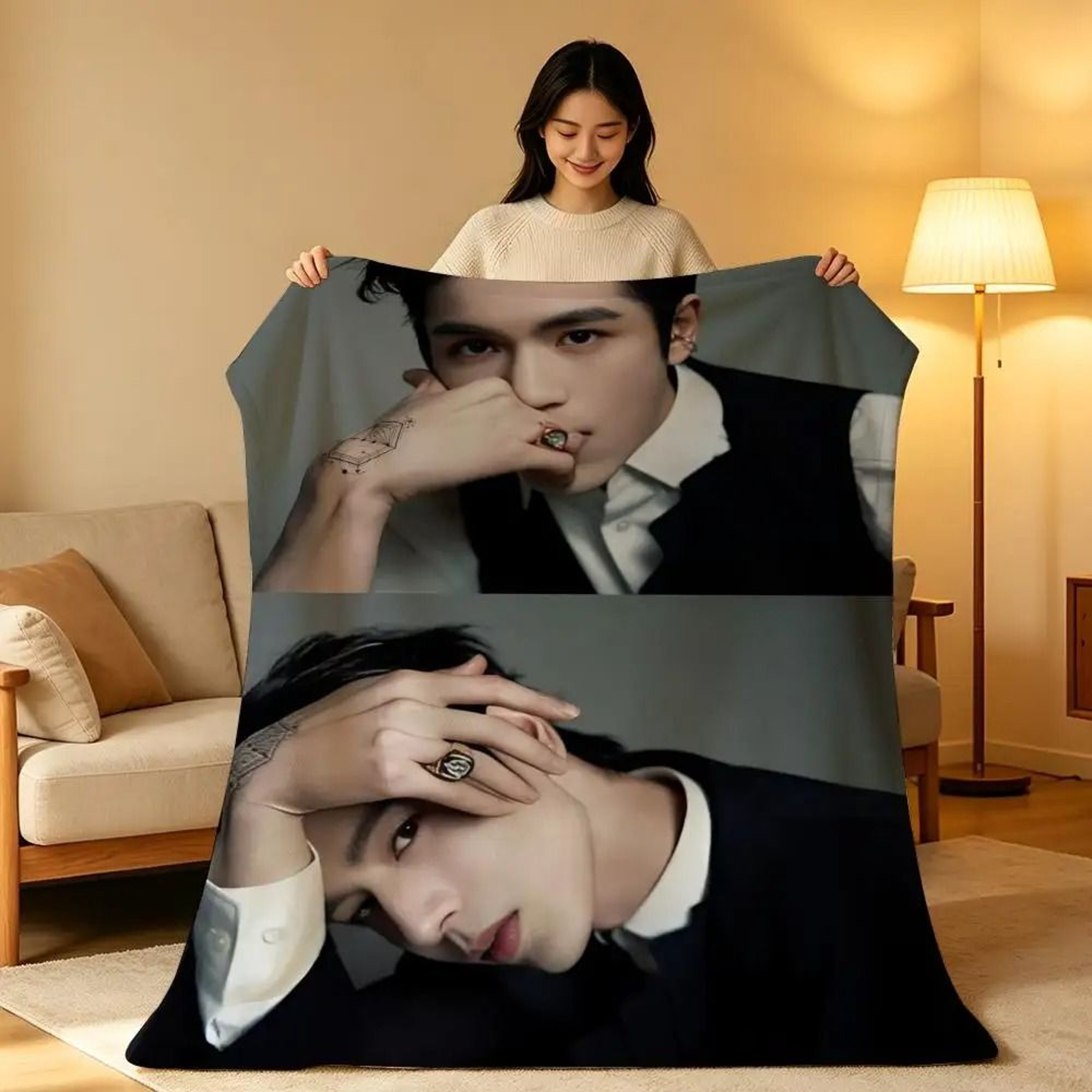 Zhang Linghe Plush Throw Blanket Soft Celebrity Sofa Blanket 14