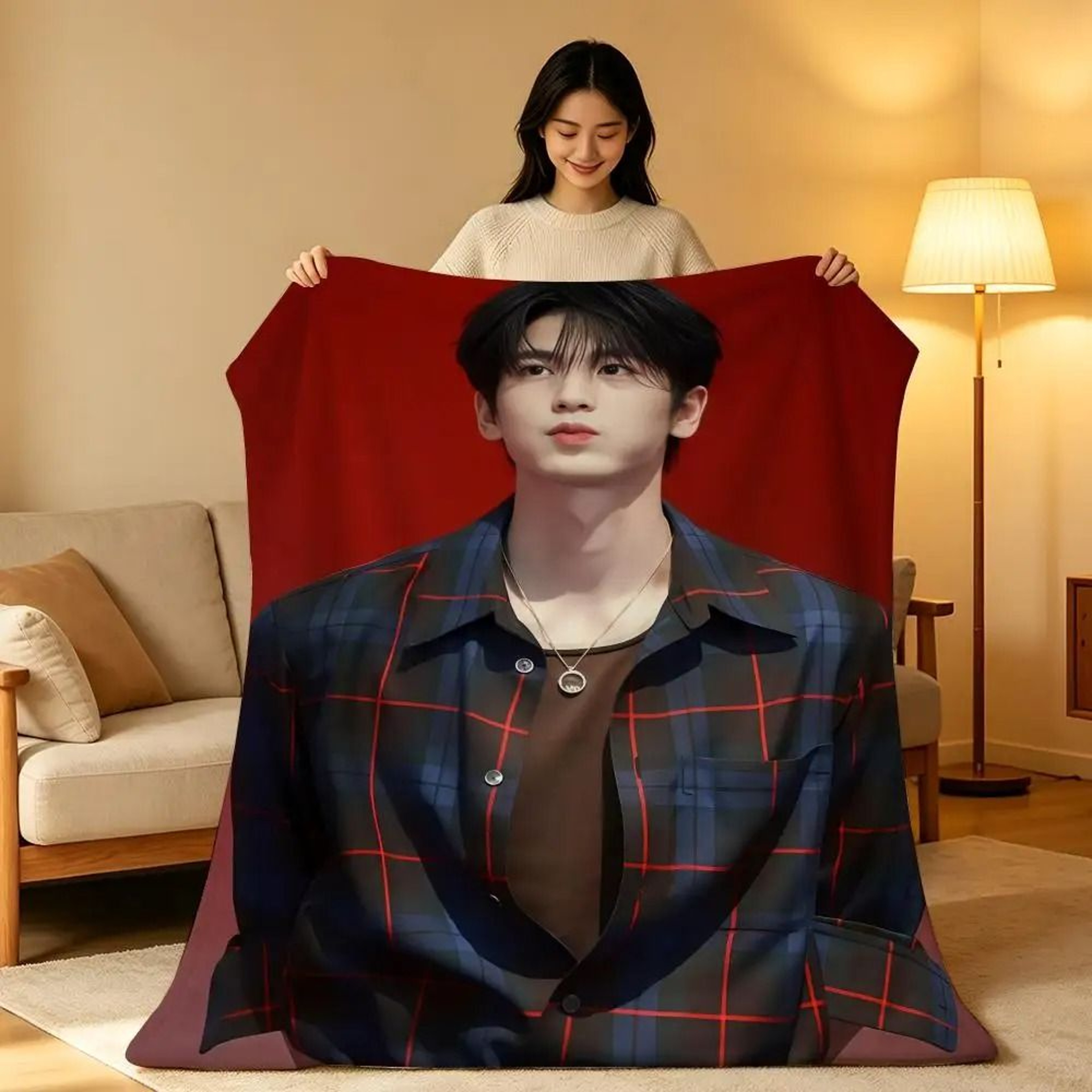 Zhang Linghe Plush Throw Blanket Soft Celebrity Sofa Blanket 7