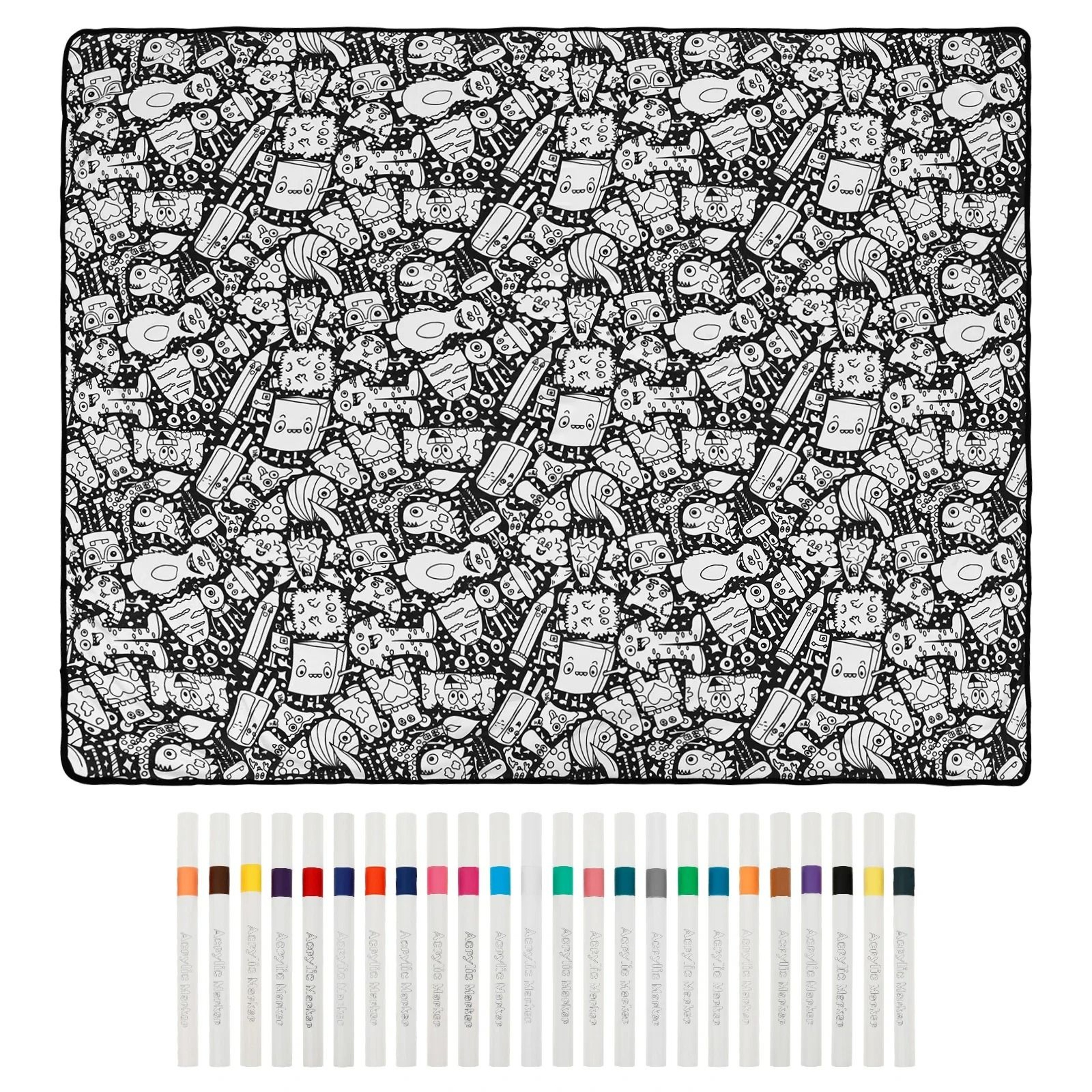 DIY Coloring Blanket With 24 Markers Creative Reusable Art Throw 2