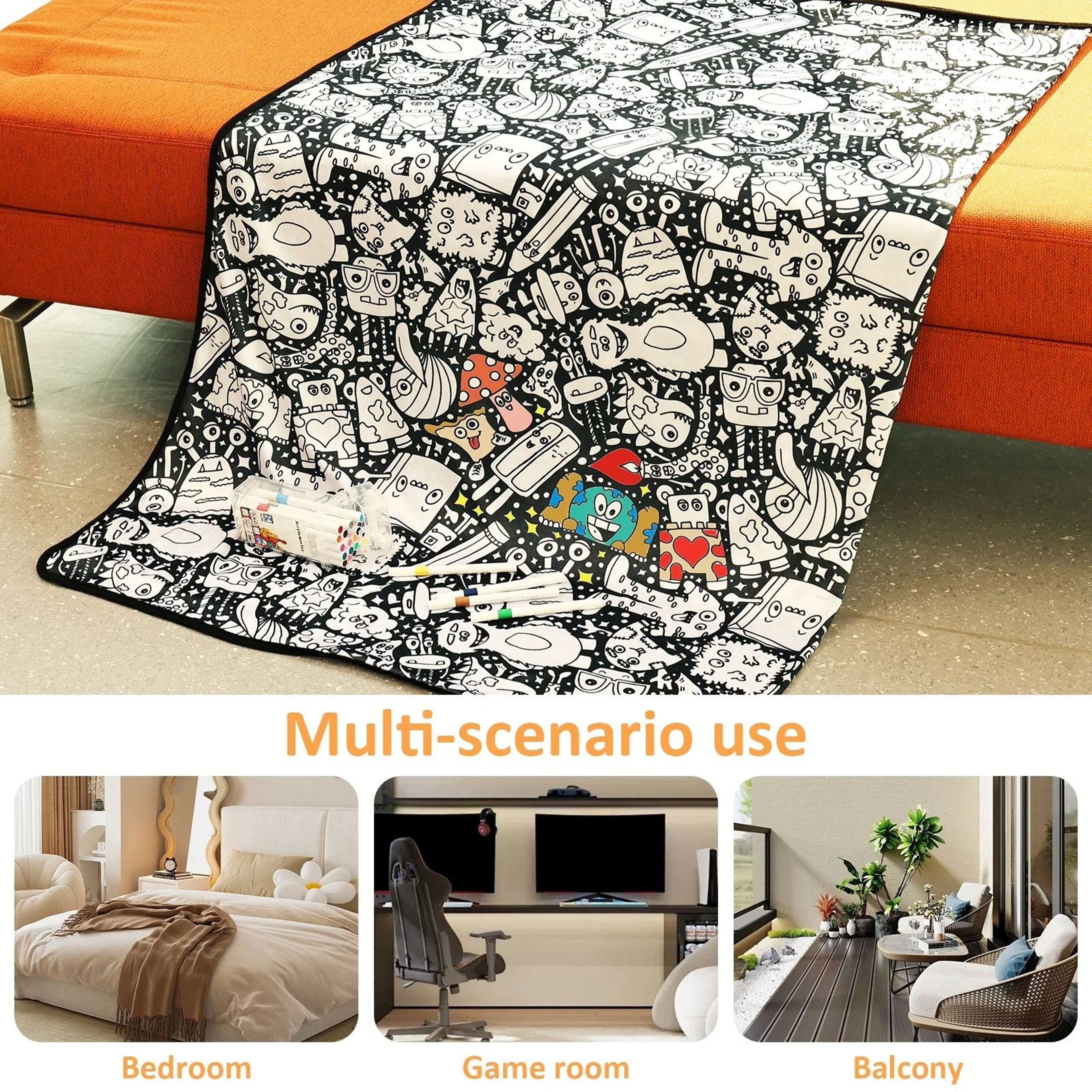 DIY Coloring Blanket With 24 Markers Creative Reusable Art Throw 9