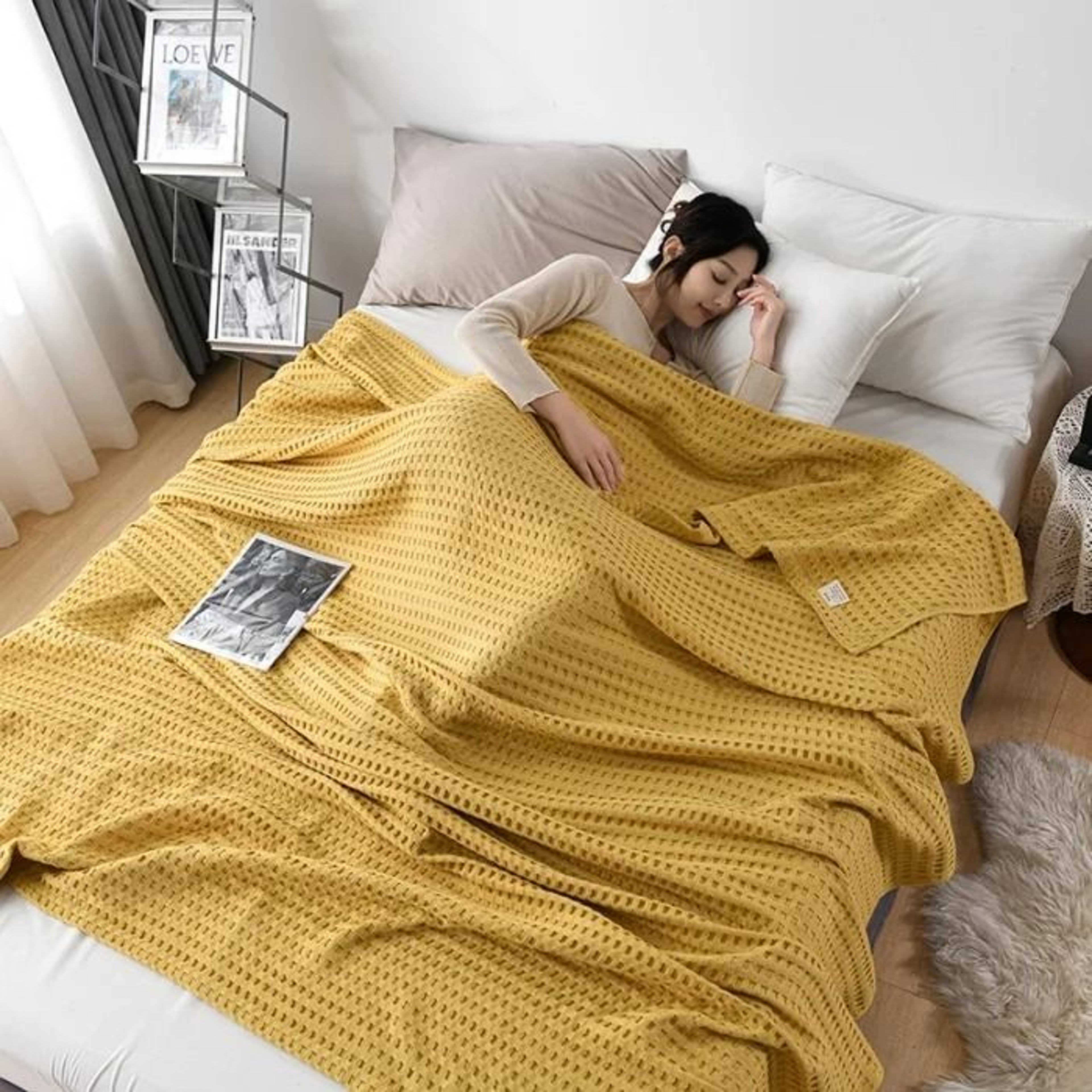 Summer Waffle Cotton Blanket Lightweight Knitted Bed Throw 3