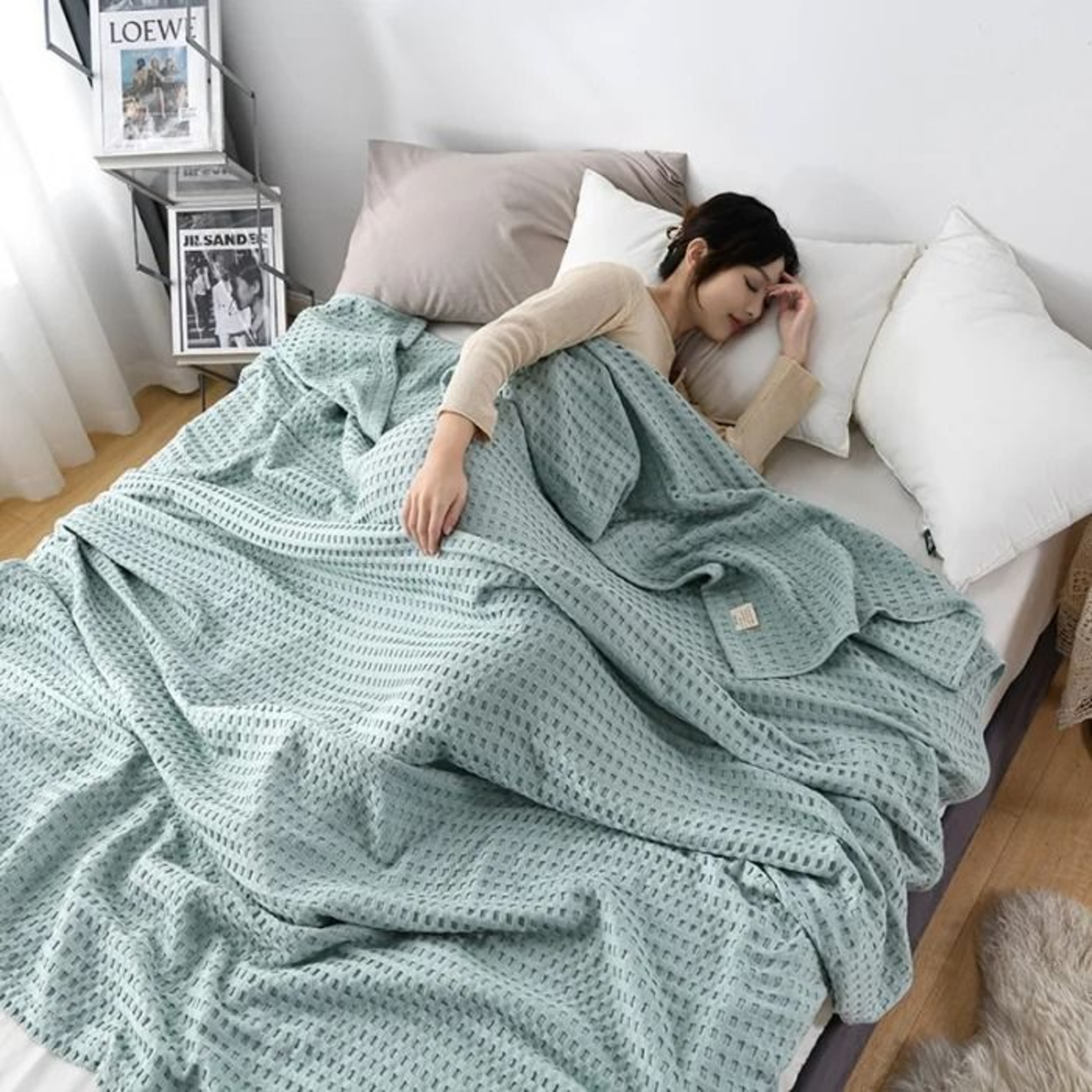 Summer Waffle Cotton Blanket Lightweight Knitted Bed Throw 5